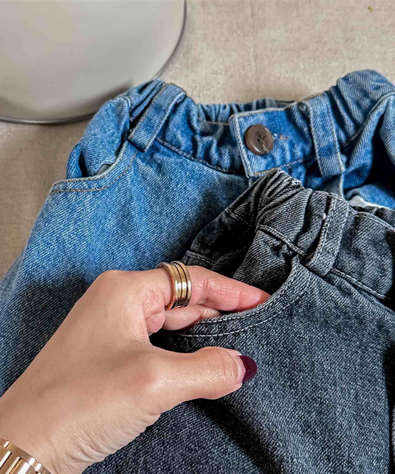 aimoha 【aimoha-KIDS】 Korean children's clothing vintage-style color-blocked denim pants