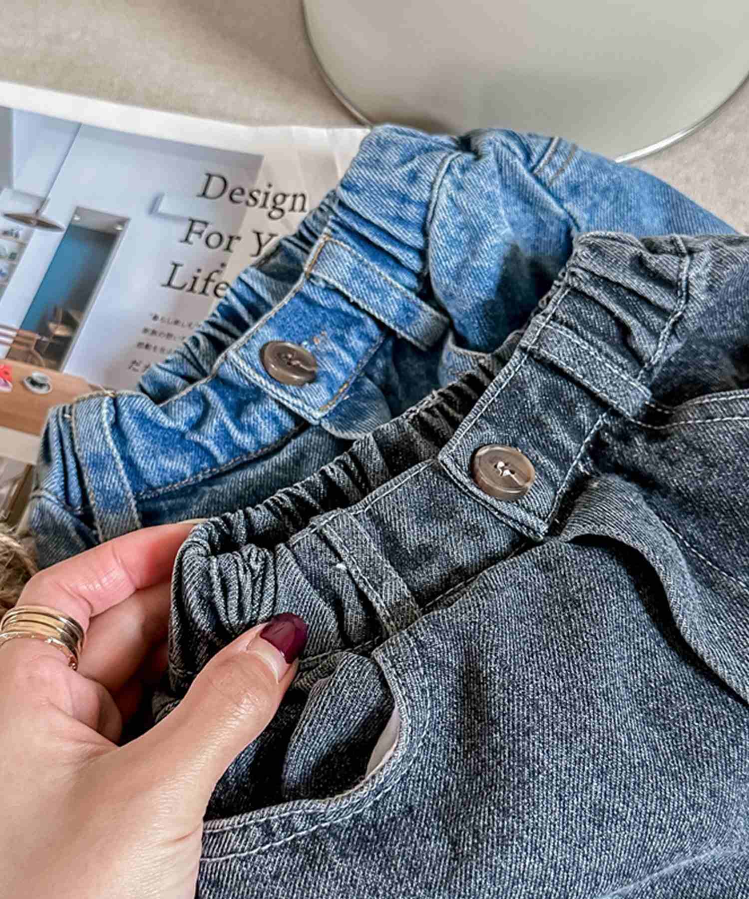 aimoha 【aimoha-KIDS】 Korean children's clothing vintage-style color-blocked denim pants