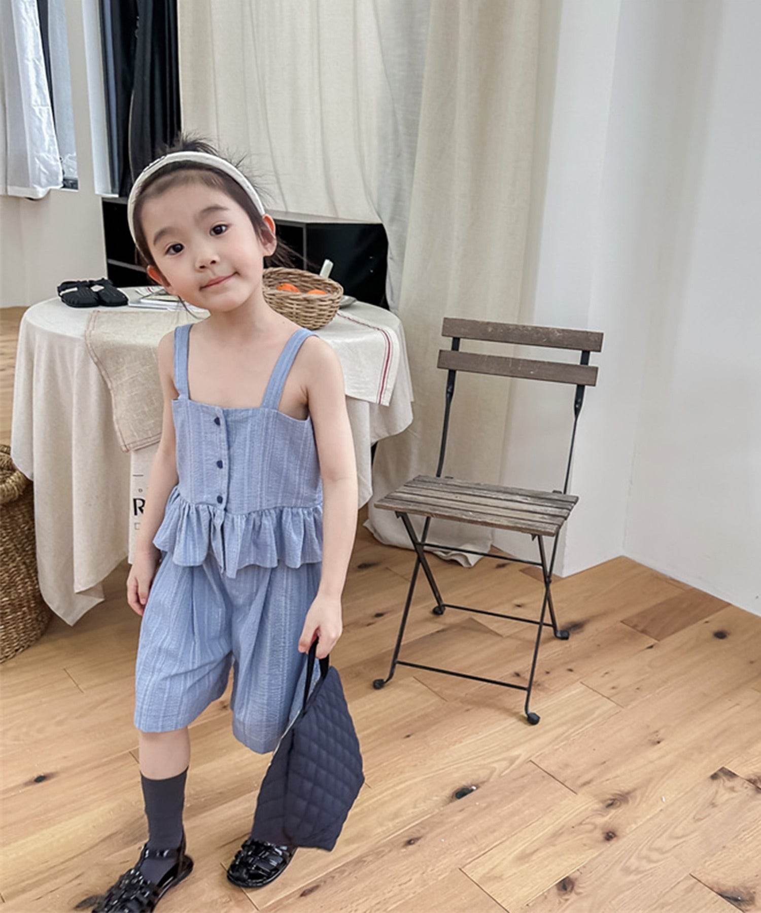 アイモハ aimoha 【aimohaーKIDSー】韓国子供服 無地裾フリルキャミソール+ショットパンツ セットアップ