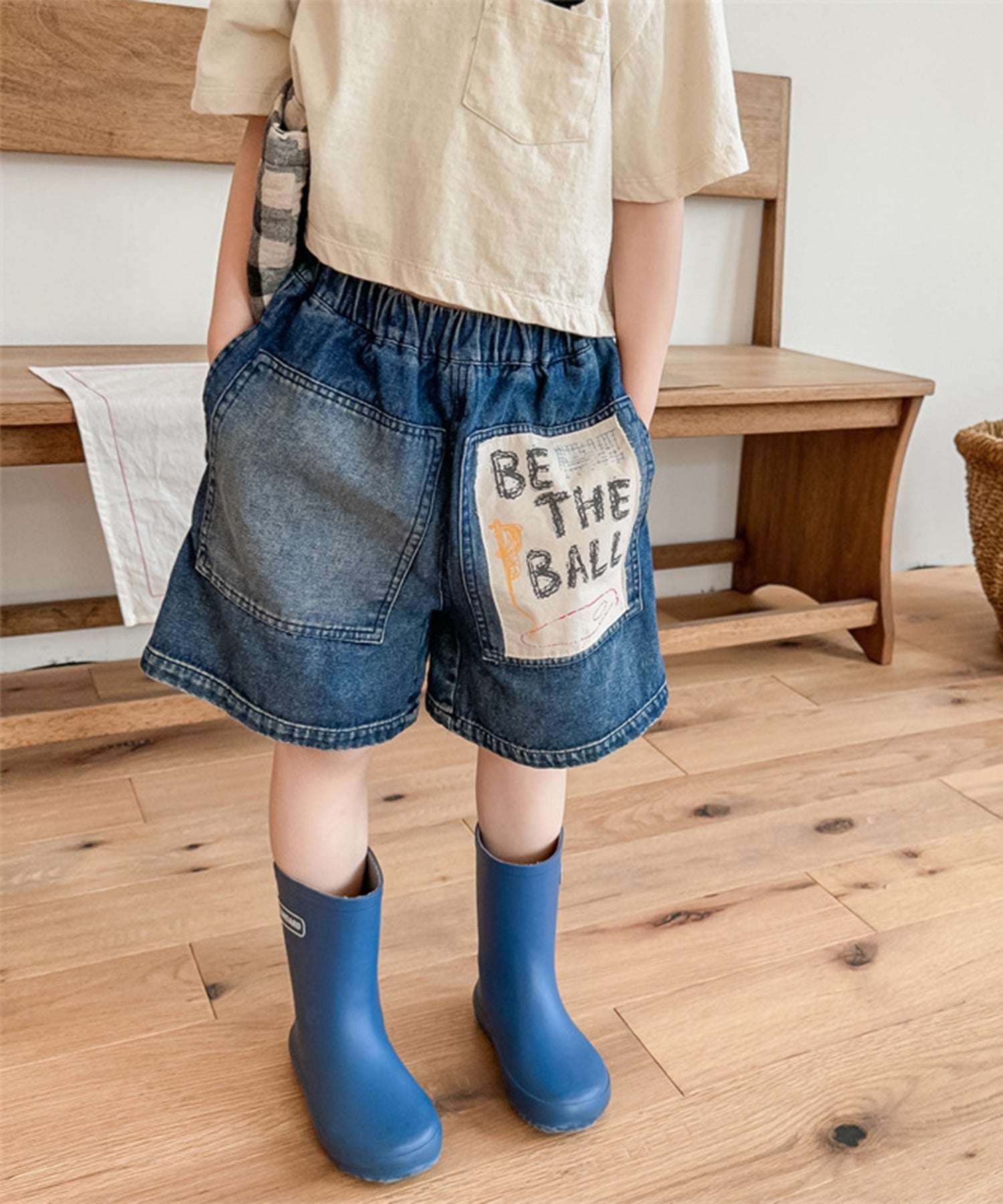 アイモハ aimoha 【aimohaーKIDSー】韓国子供服 パッチ入りデニムハーフパンツ