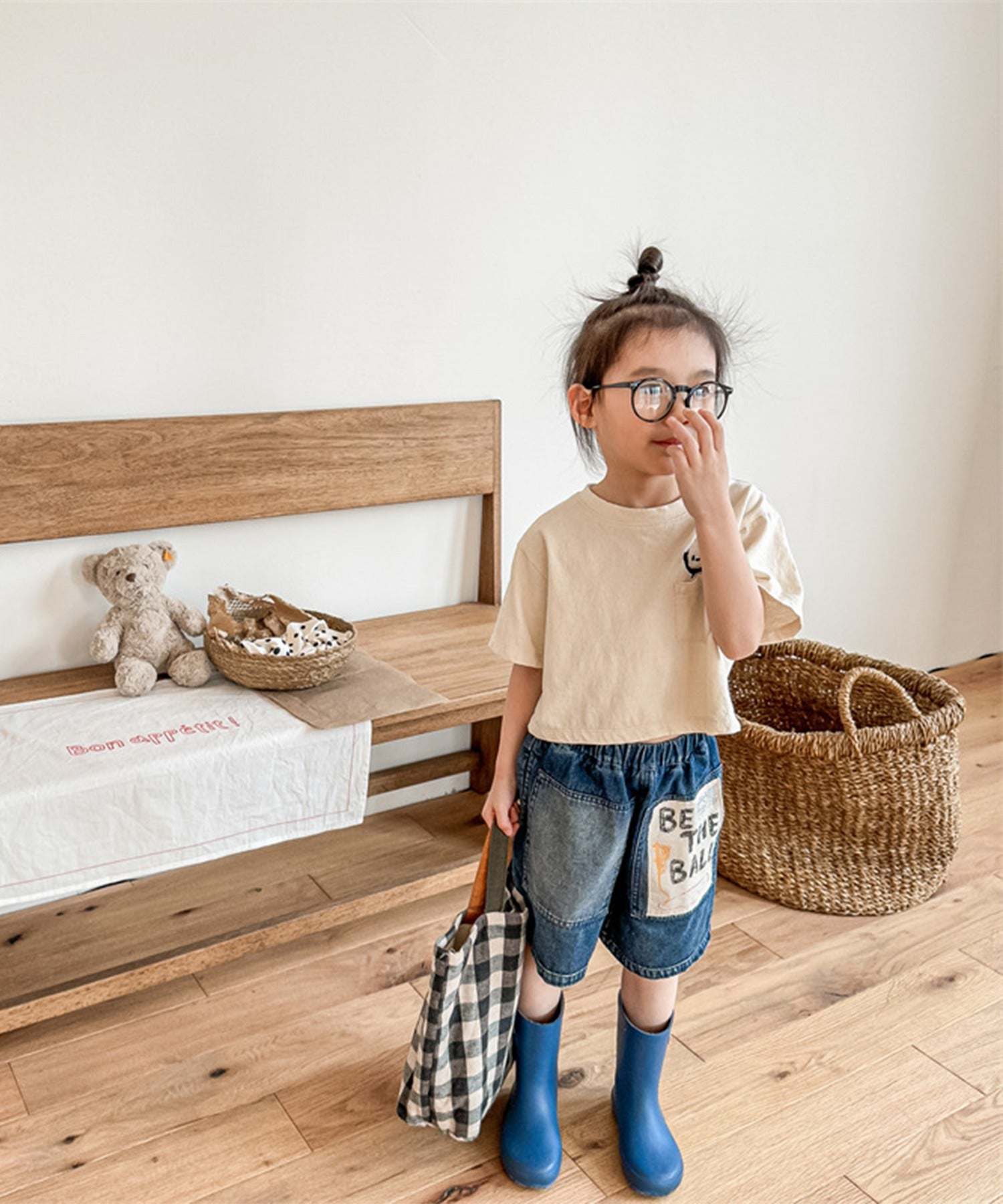 アイモハ aimoha 【aimohaーKIDSー】韓国子供服 パッチ入りデニムハーフパンツ