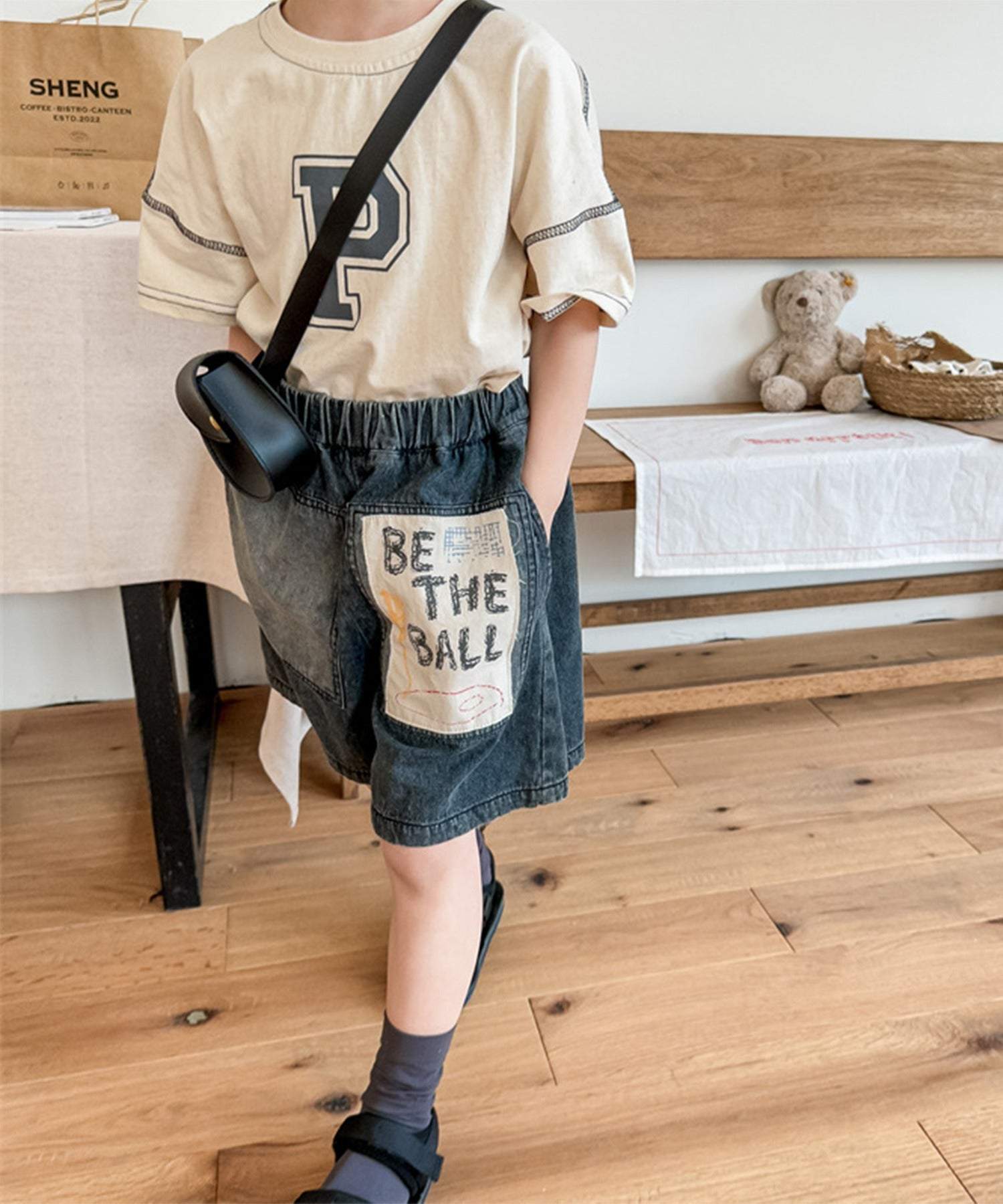 アイモハ aimoha 【aimohaーKIDSー】韓国子供服 パッチ入りデニムハーフパンツ