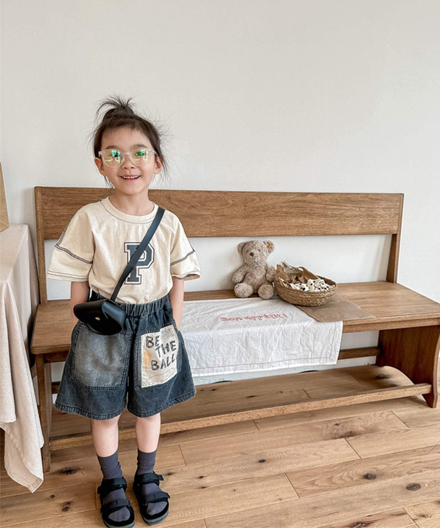 アイモハ aimoha 【aimohaーKIDSー】韓国子供服 パッチ入りデニムハーフパンツ