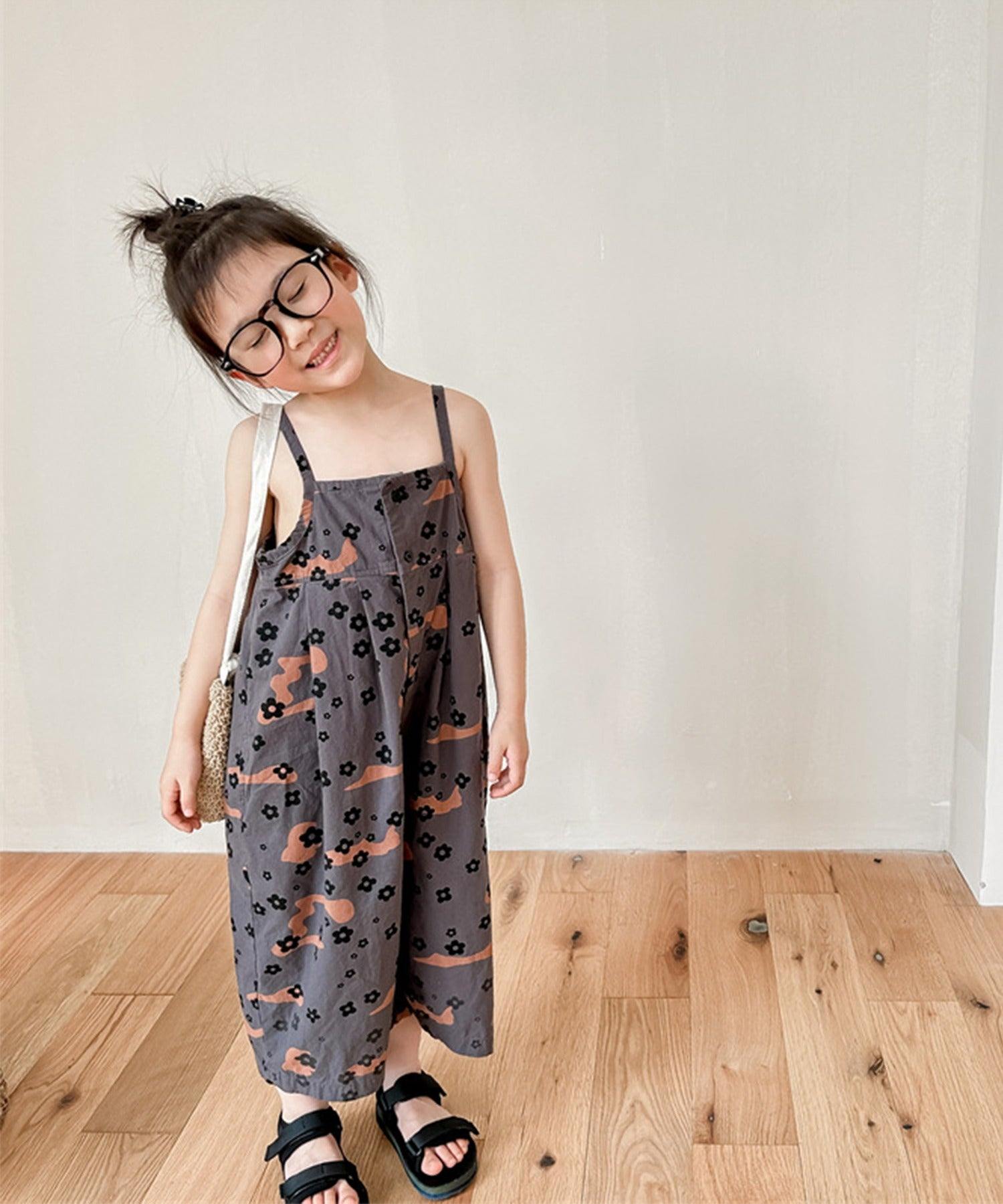 aimoha 【aimoha-KIDS】 Korean children's clothing printed 7-minute length salopette