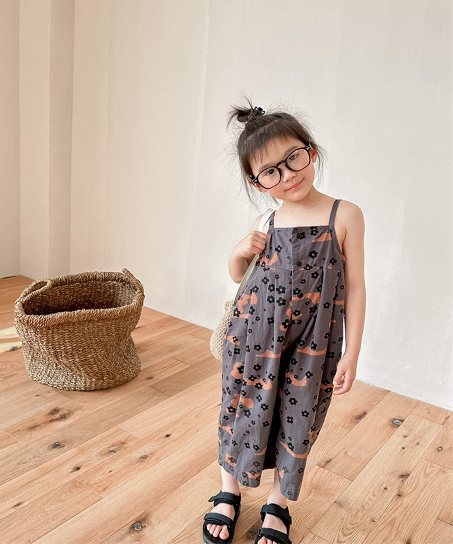 aimoha 【aimoha-KIDS】 Korean children's clothing printed 7-minute length salopette