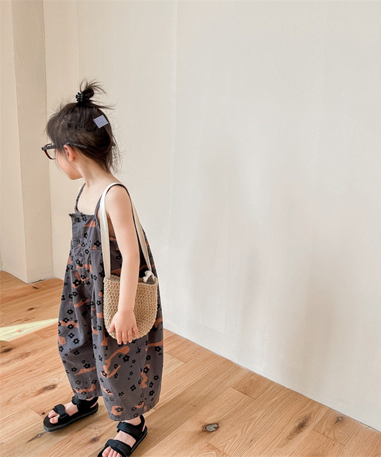 aimoha 【aimoha-KIDS】 Korean children's clothing printed 7-minute length salopette