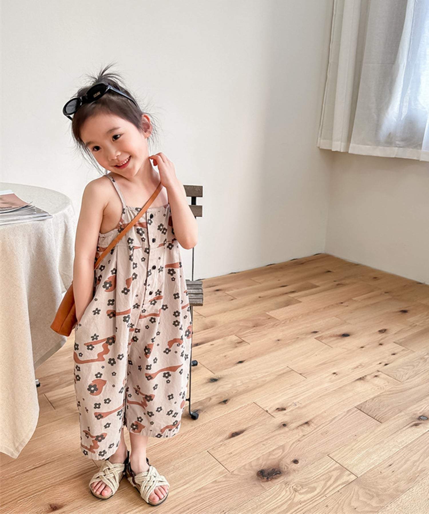 aimoha 【aimoha-KIDS】 Korean children's clothing printed 7-minute length salopette