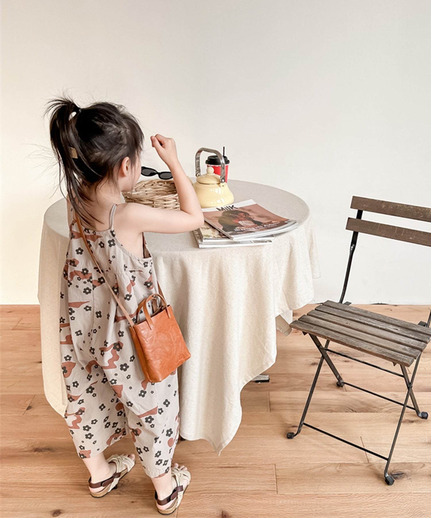 aimoha 【aimoha-KIDS】 Korean children's clothing printed 7-minute length salopette