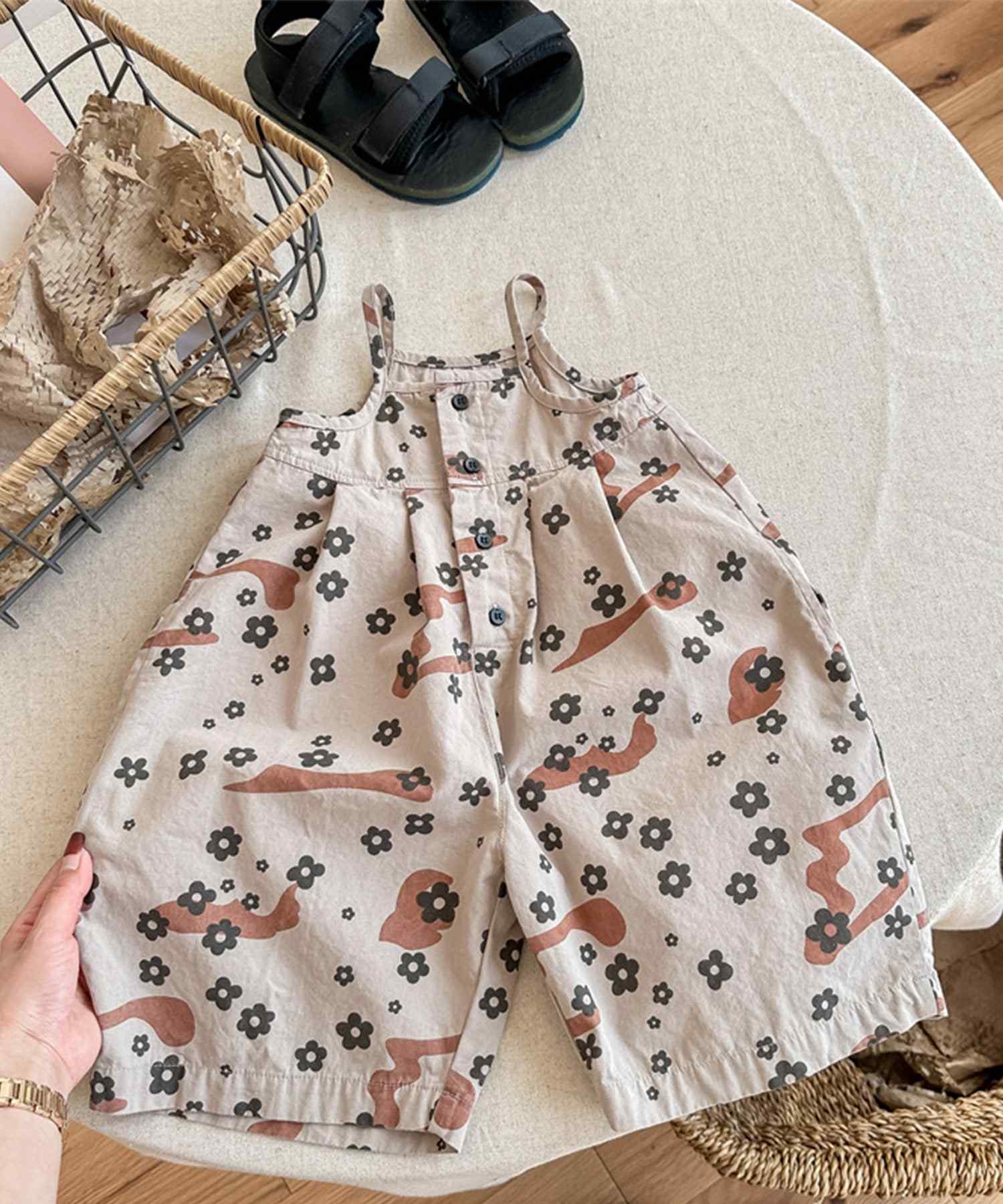 aimoha 【aimoha-KIDS】 Korean children's clothing printed 7-minute length salopette