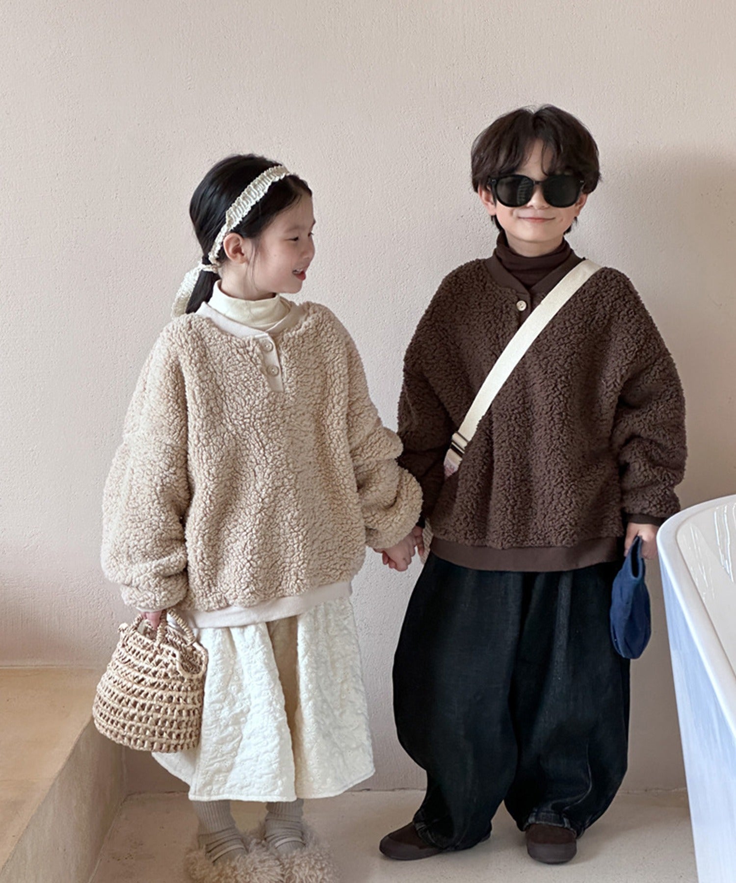 アイモハ aimoha 【aimohaーKIDSー】韓国子供服 ボアオーバースウェット (ブラウン) ブラウン