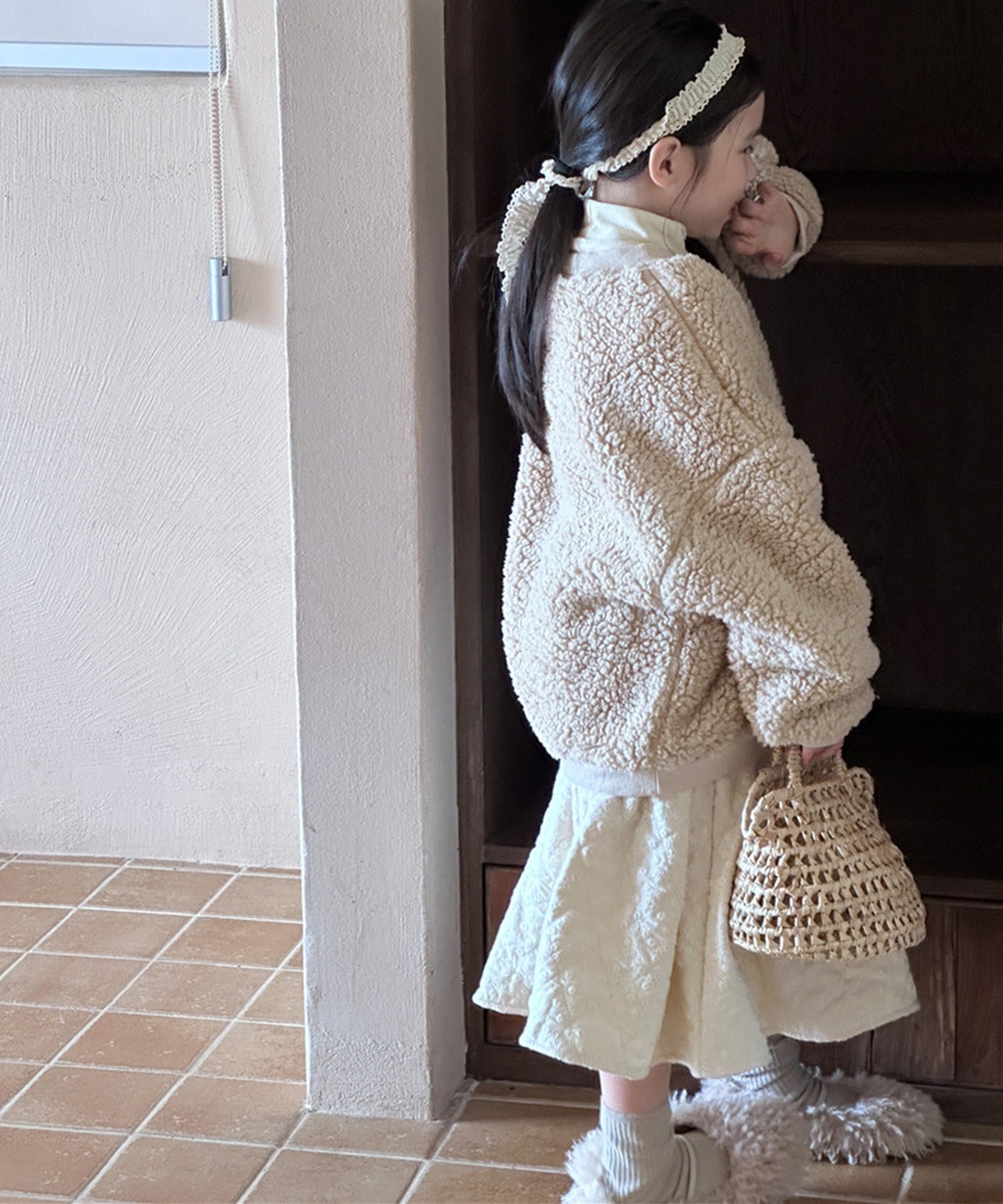 アイモハ aimoha 【aimohaーKIDSー】韓国子供服 ボアオーバースウェット (ブラウン) ブラウン