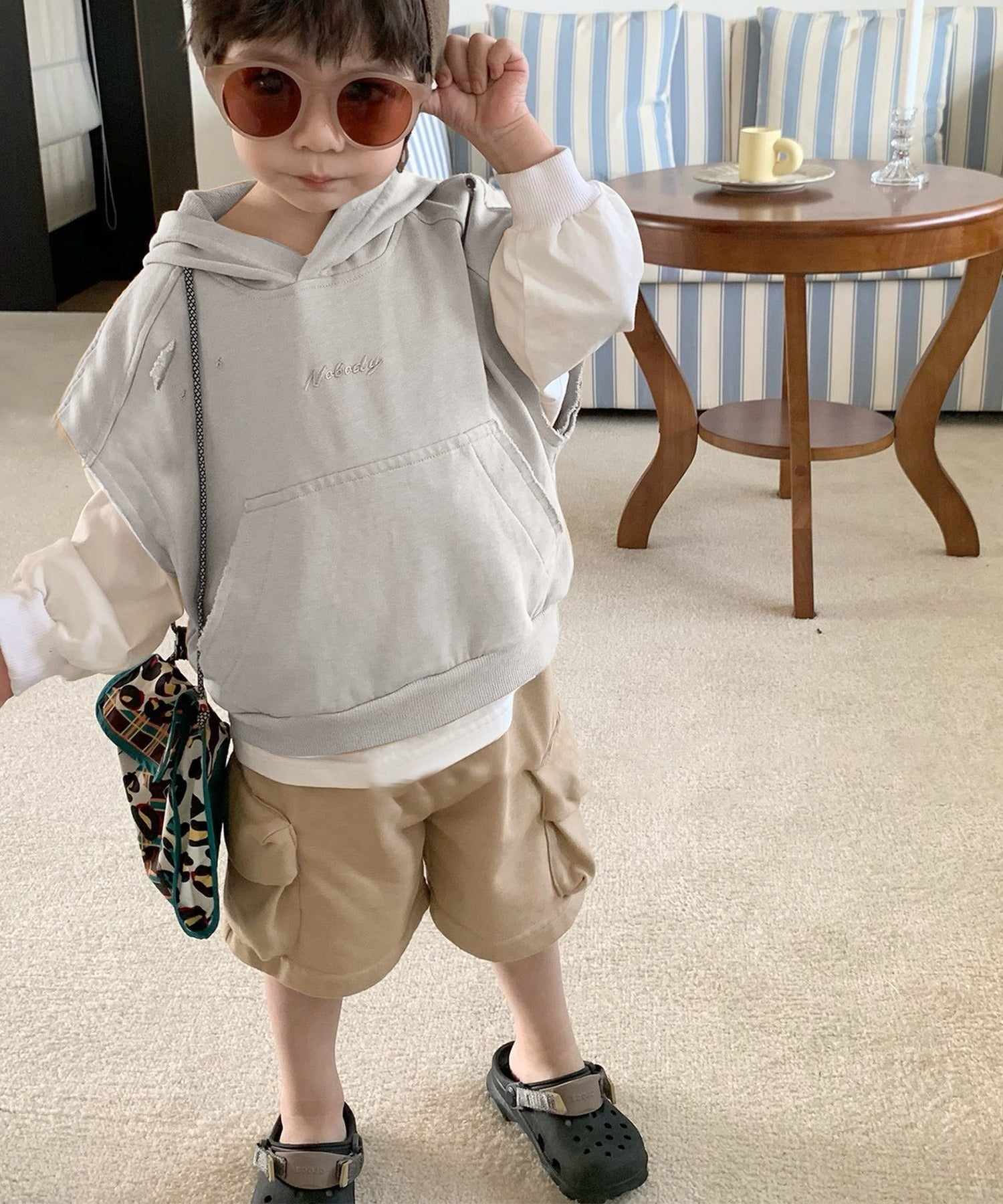 アイモハ aimoha 【aimohaーKIDSー】子供服 重ね着風無地ロングT+半袖スウェットパーカー