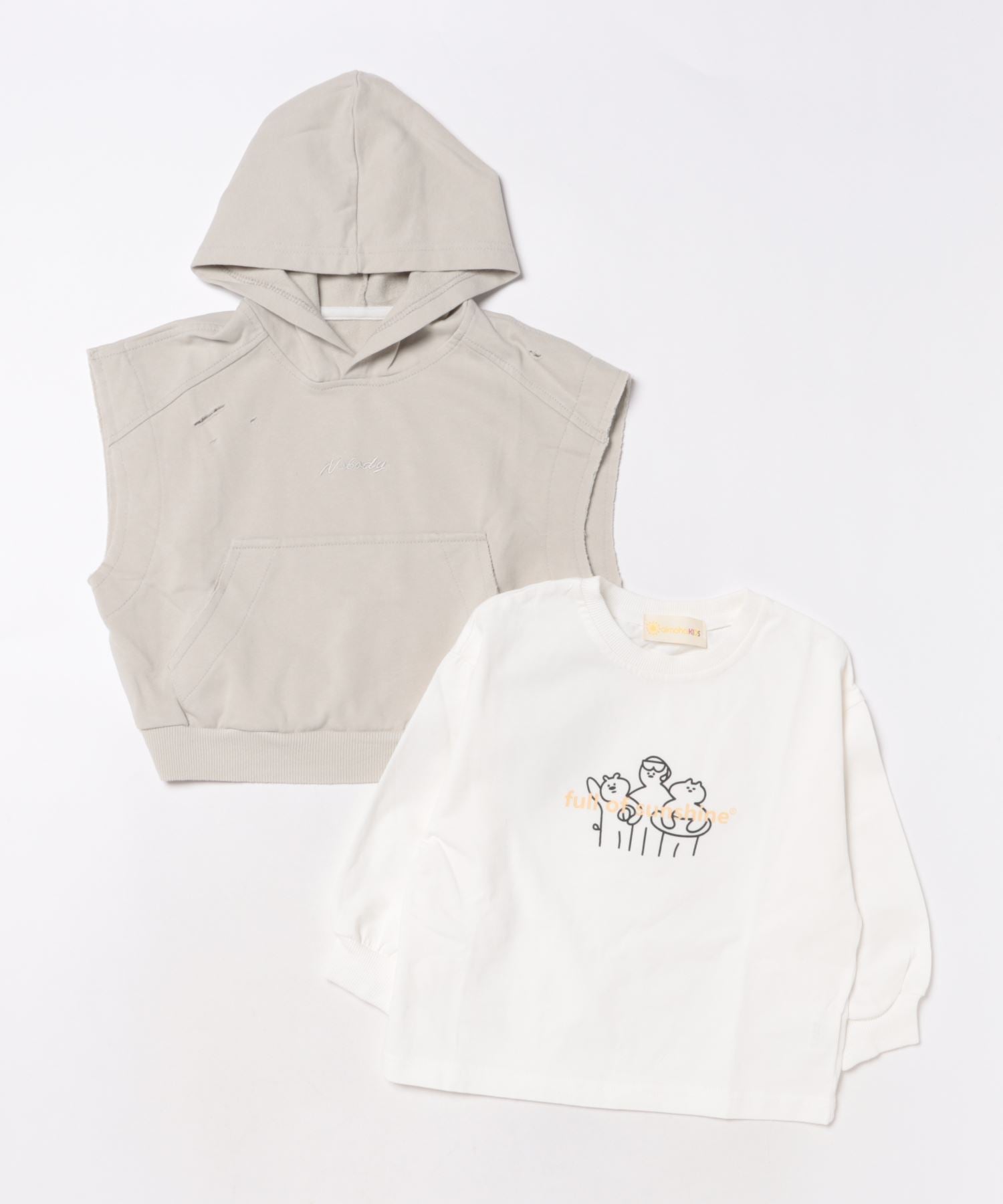 アイモハ aimoha 【aimohaーKIDSー】子供服 重ね着風無地ロングT+半袖スウェットパーカー