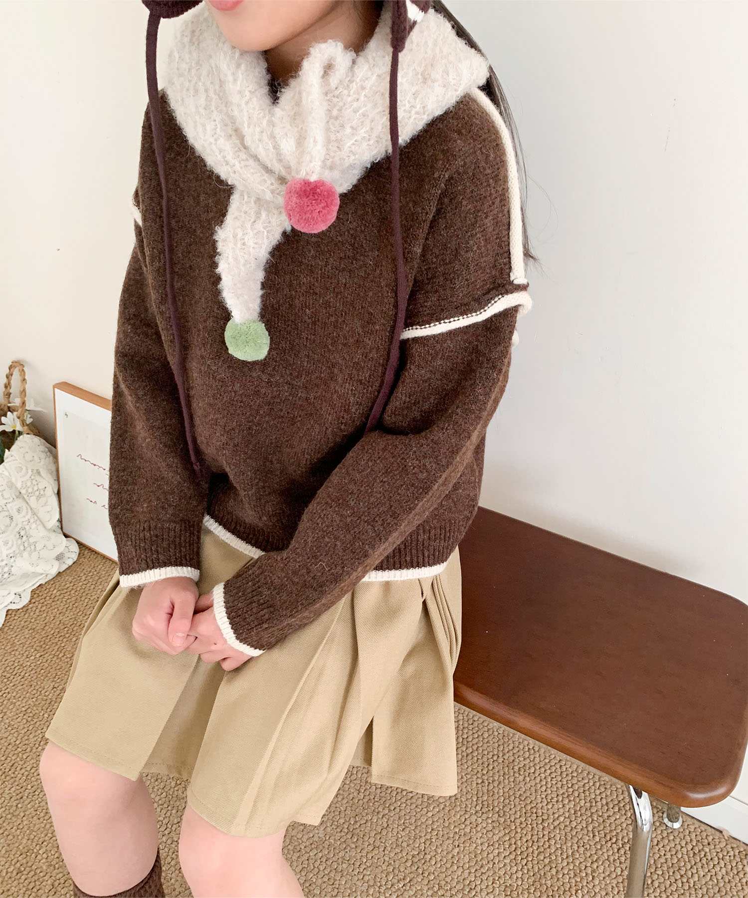 アイモハ aimoha 【aimoha-KIDS-】キッズ ふんわりモヘアタッチ配色ニットプルオーバー (コーヒー) コーヒー
