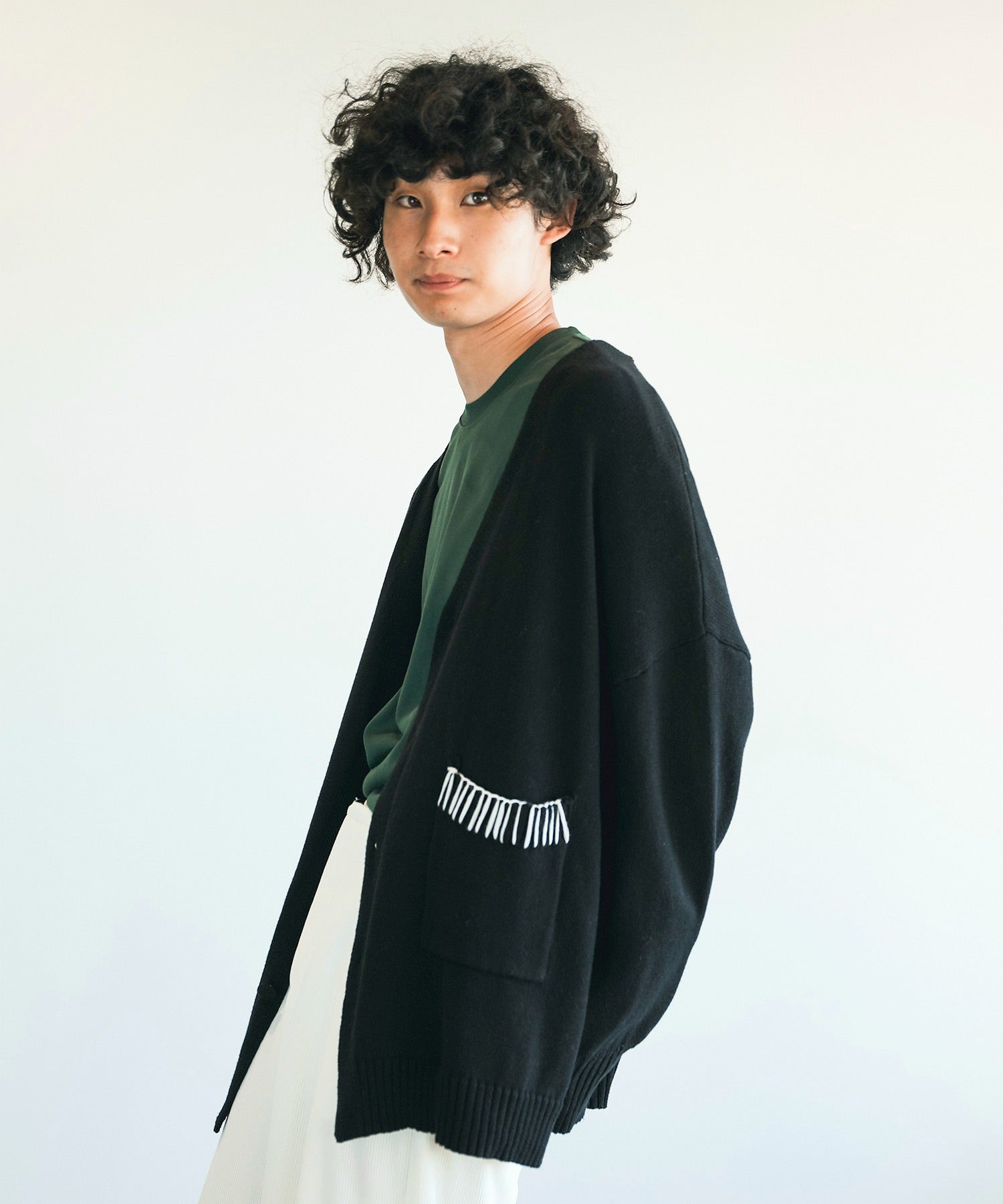 アイモハ aimoha aimoha men氣球袖開襟毛衣