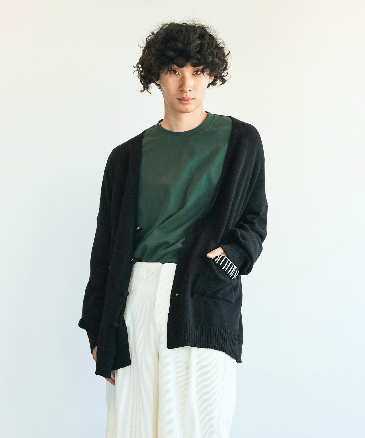 アイモハ aimoha aimoha men氣球袖開襟毛衣