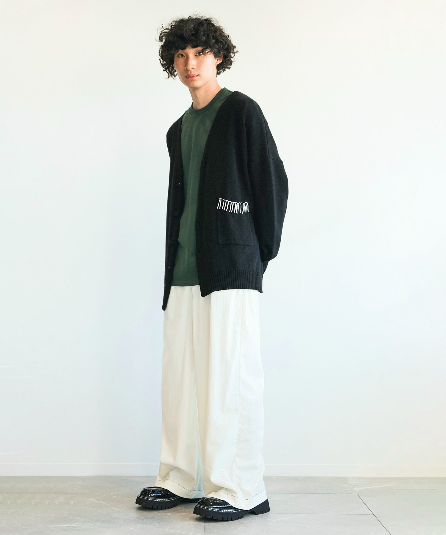 アイモハ aimoha aimoha men氣球袖開襟毛衣