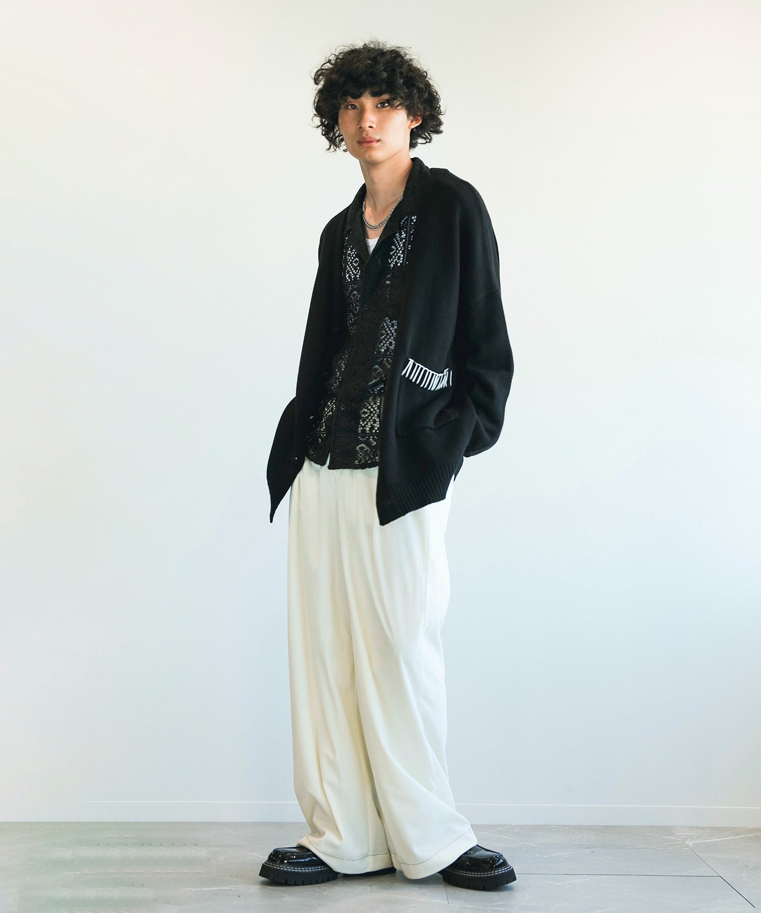 アイモハ aimoha aimoha men氣球袖開襟毛衣