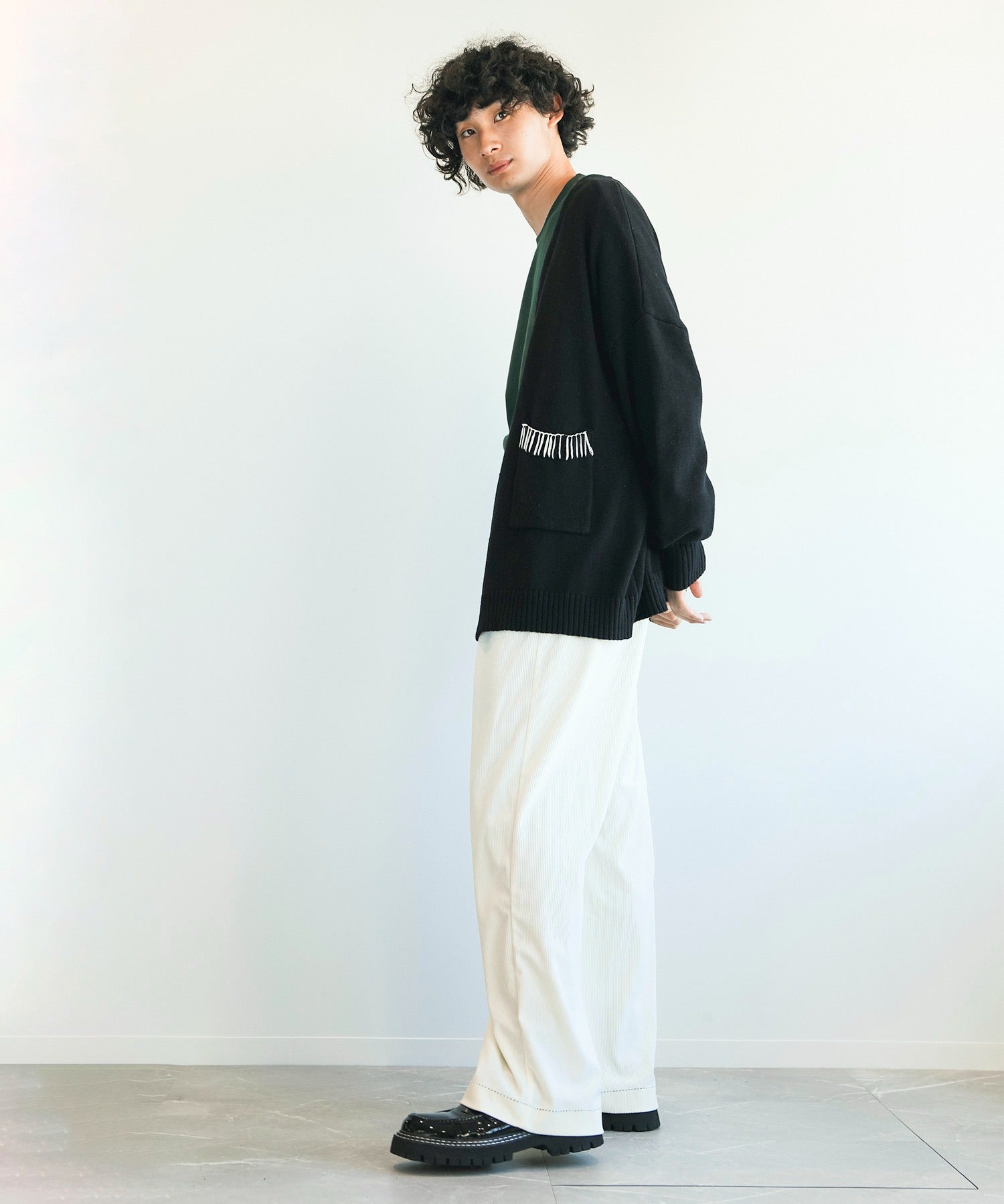 アイモハ aimoha aimoha men氣球袖開襟毛衣