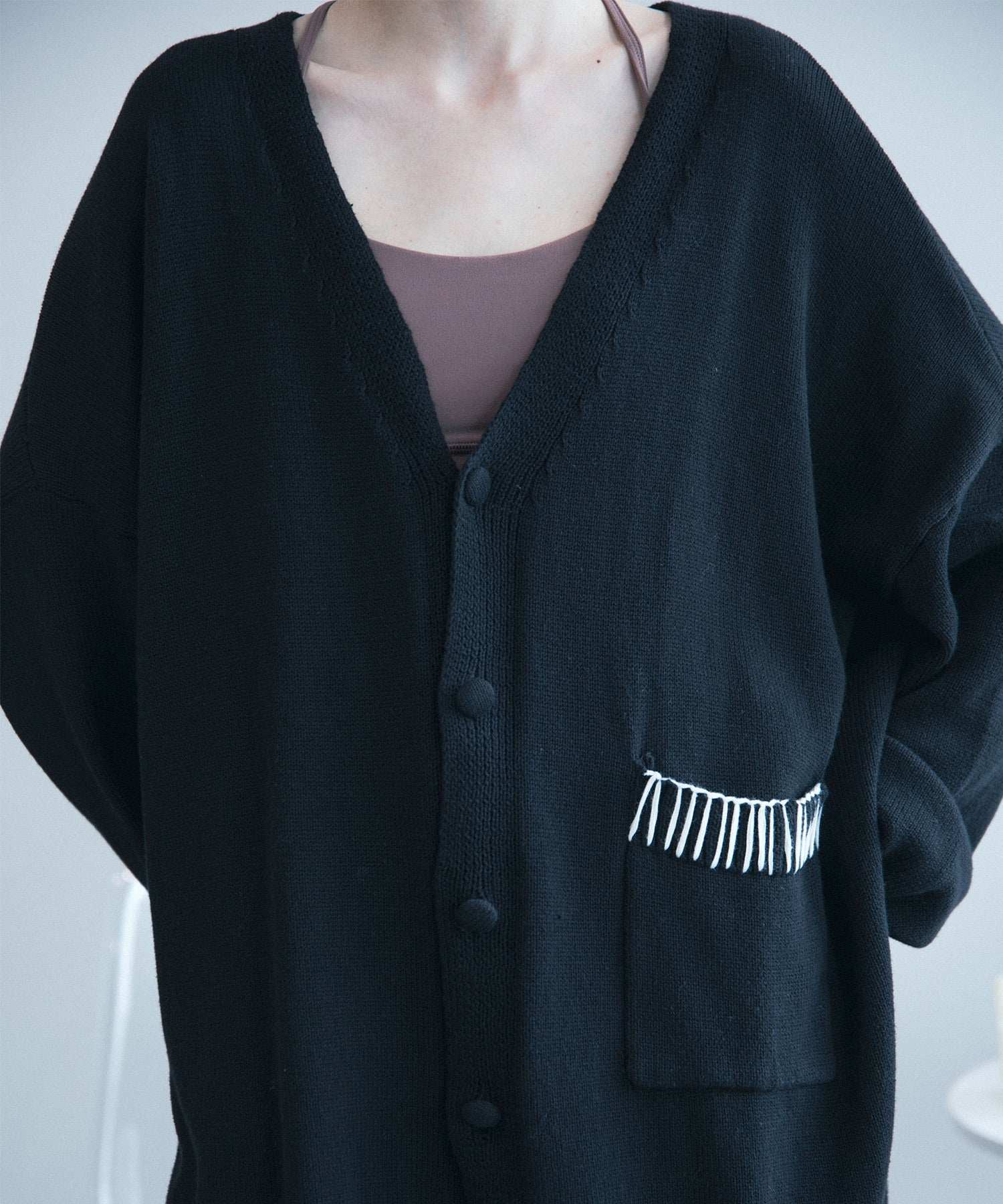 アイモハ aimoha aimoha men氣球袖開襟毛衣