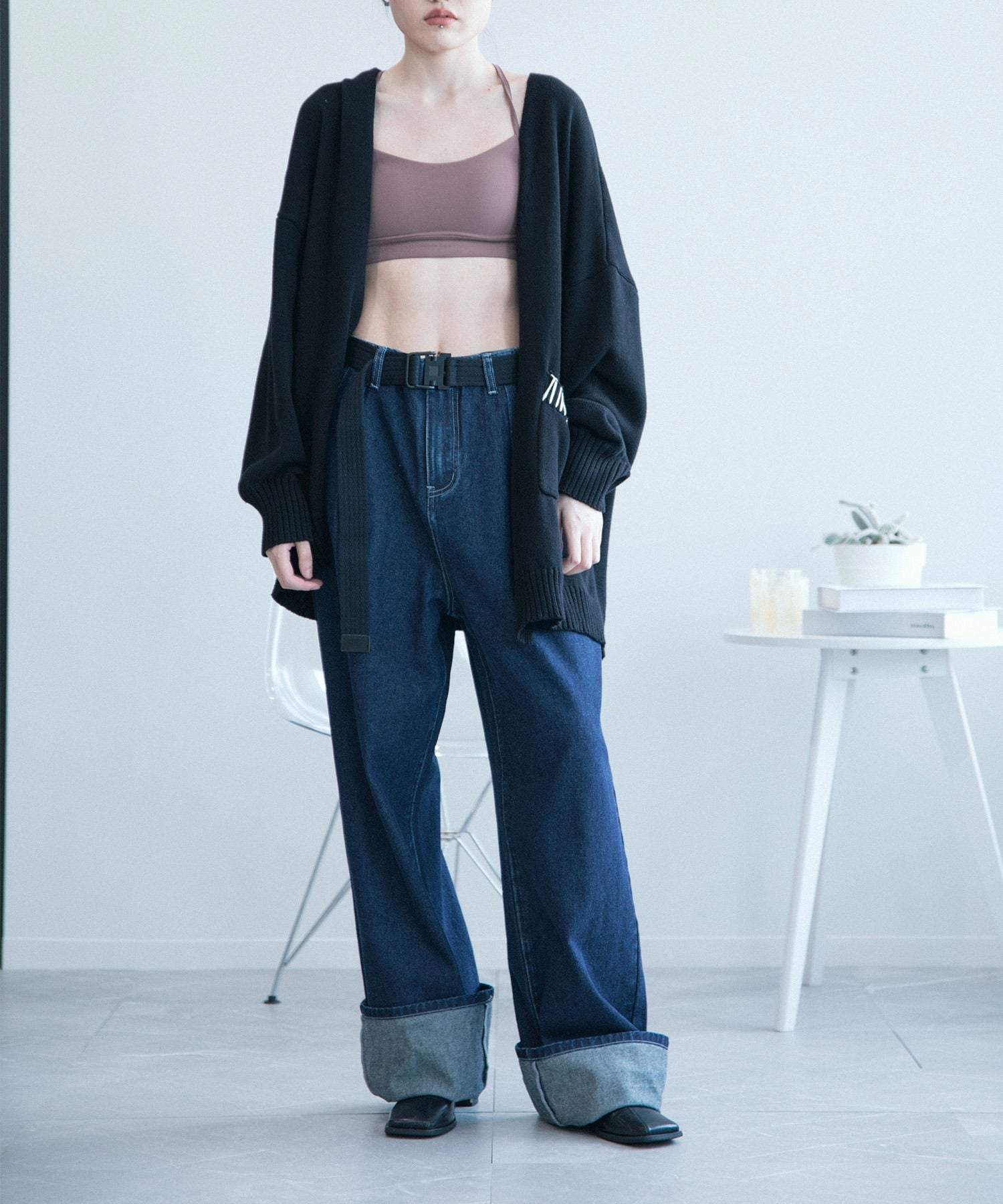 アイモハ aimoha aimoha men氣球袖開襟毛衣