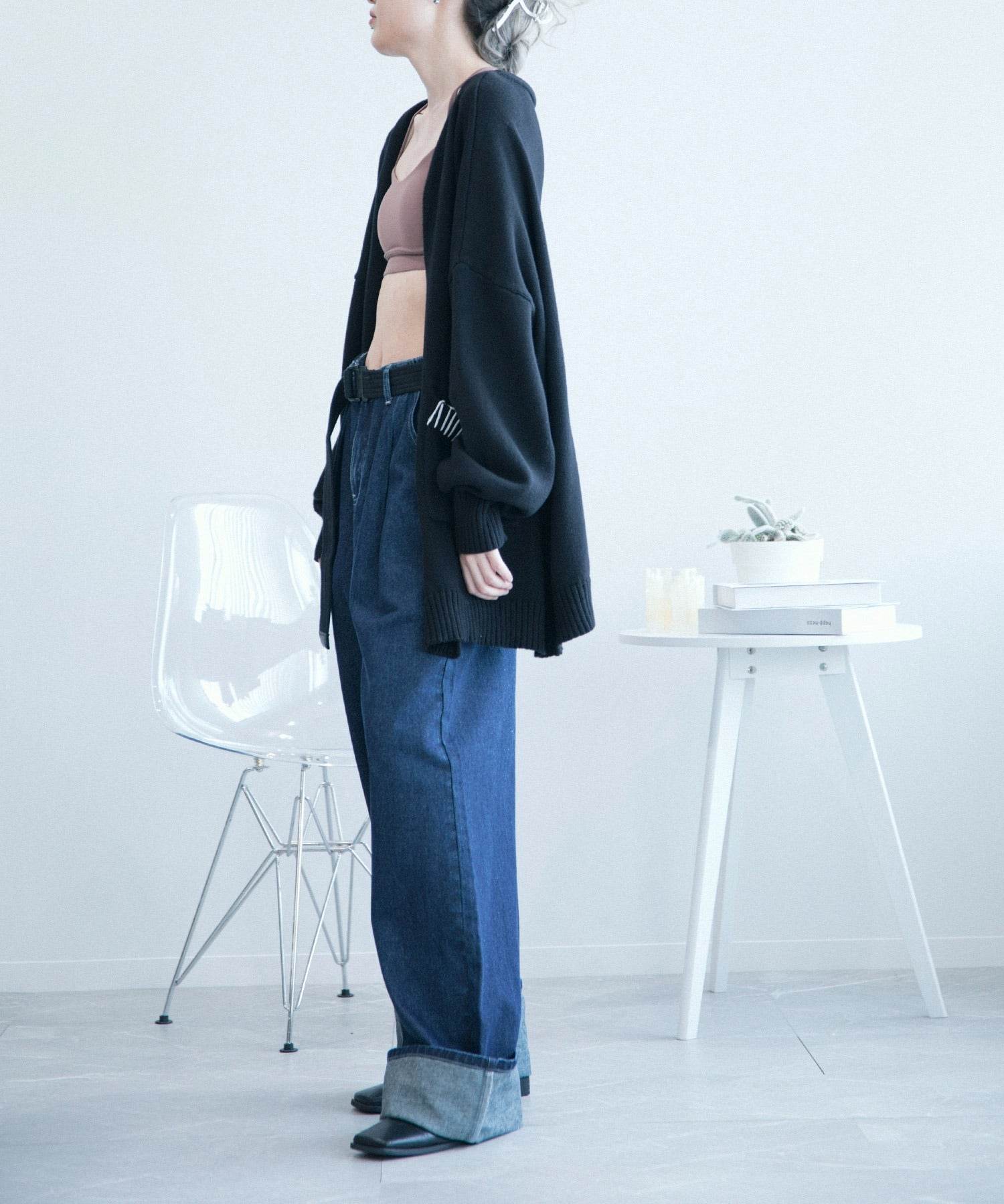 アイモハ aimoha aimoha men氣球袖開襟毛衣