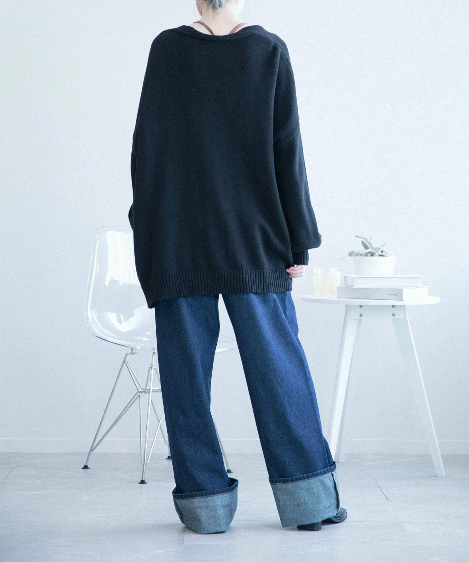 アイモハ aimoha aimoha men氣球袖開襟毛衣