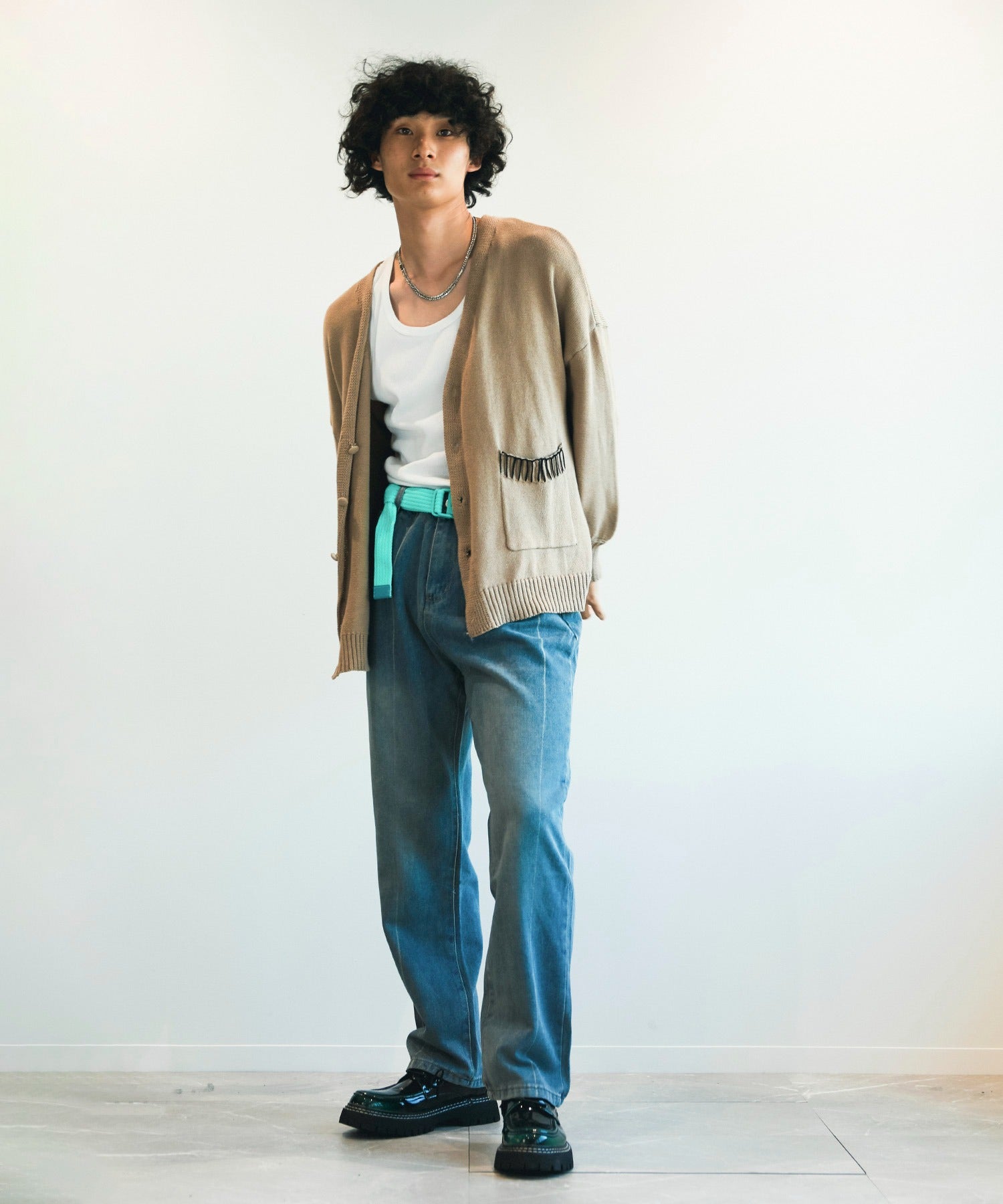 アイモハ aimoha aimoha men氣球袖開襟毛衣