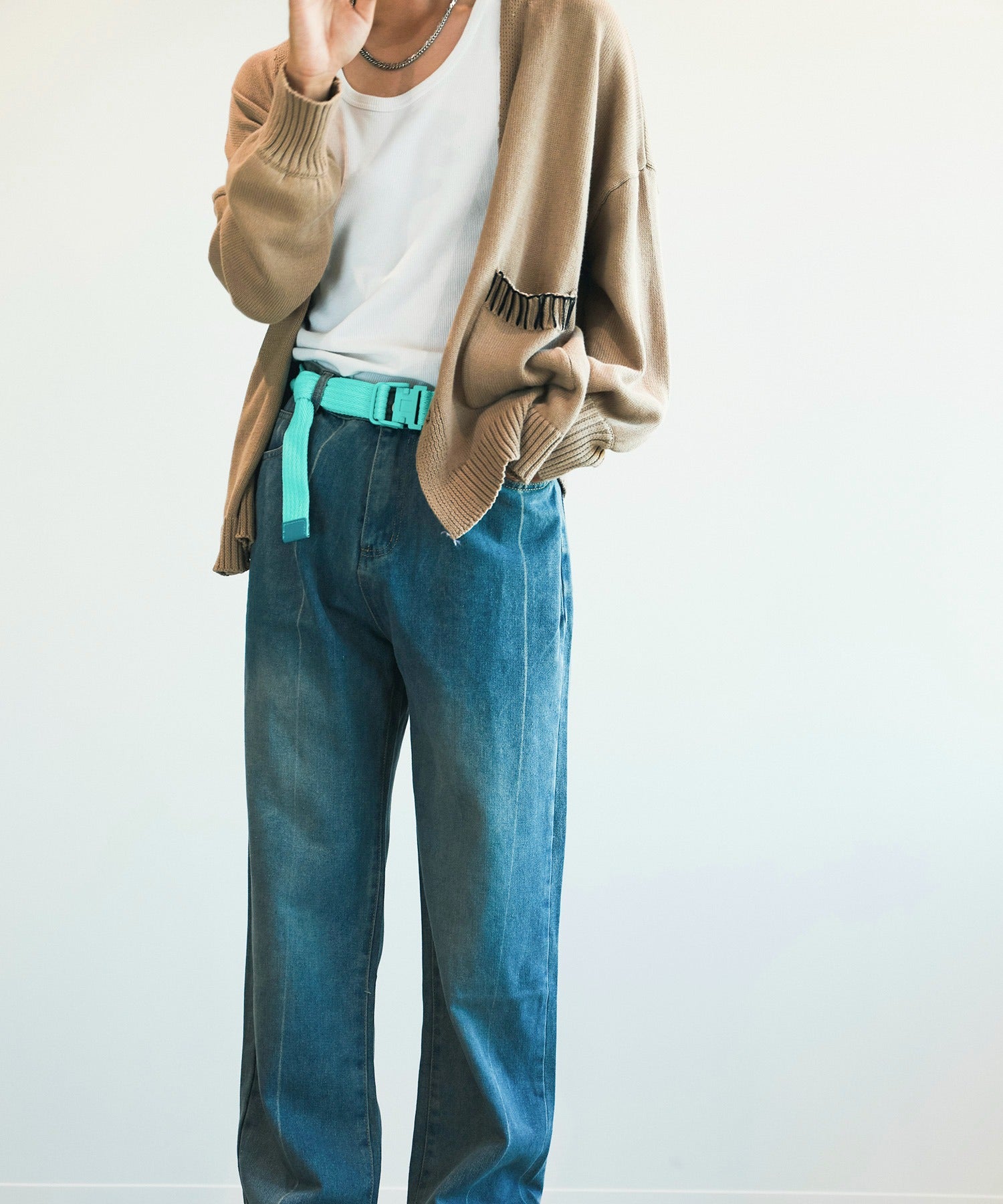 アイモハ aimoha aimoha men氣球袖開襟毛衣