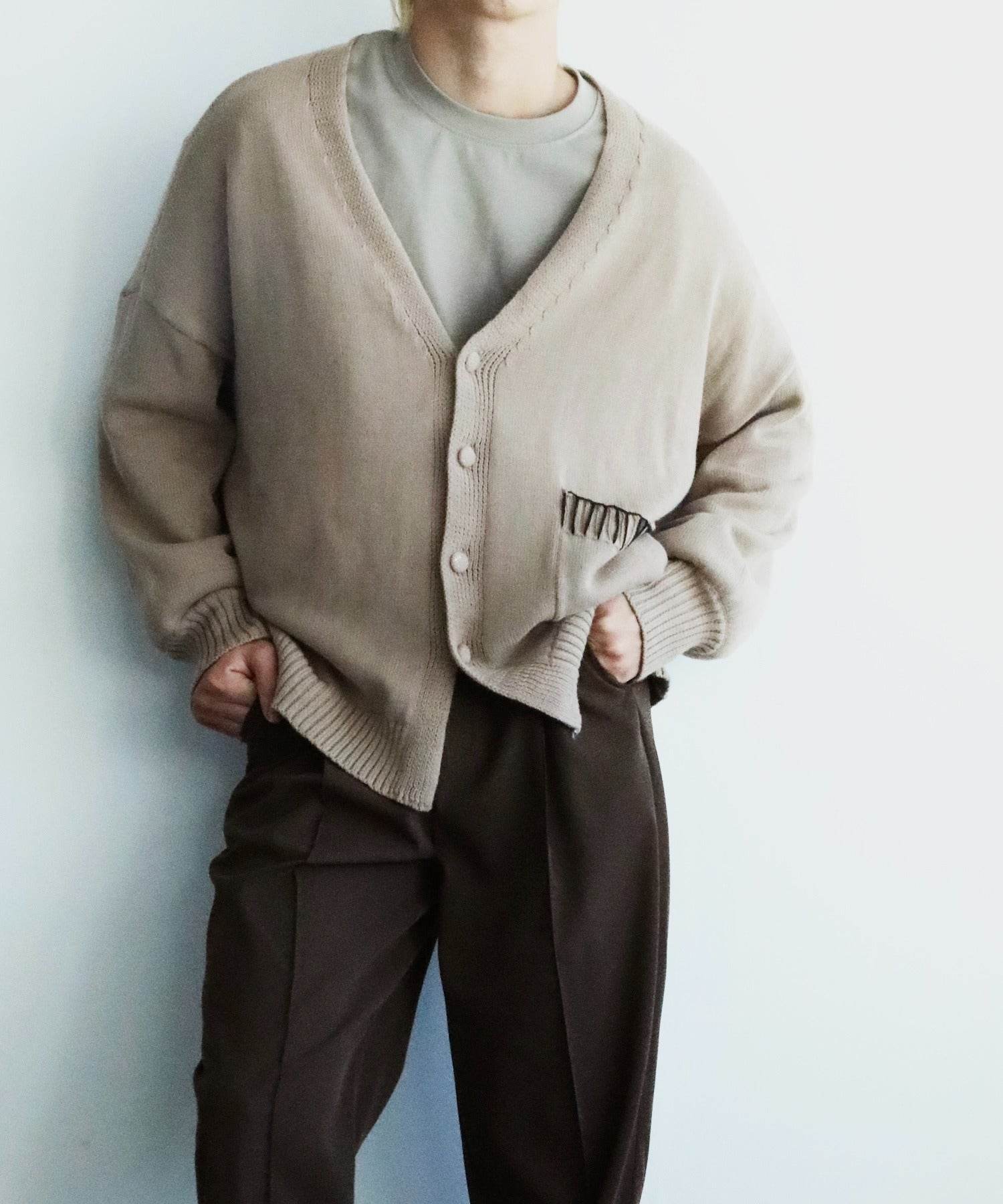 アイモハ aimoha aimoha men氣球袖開襟毛衣