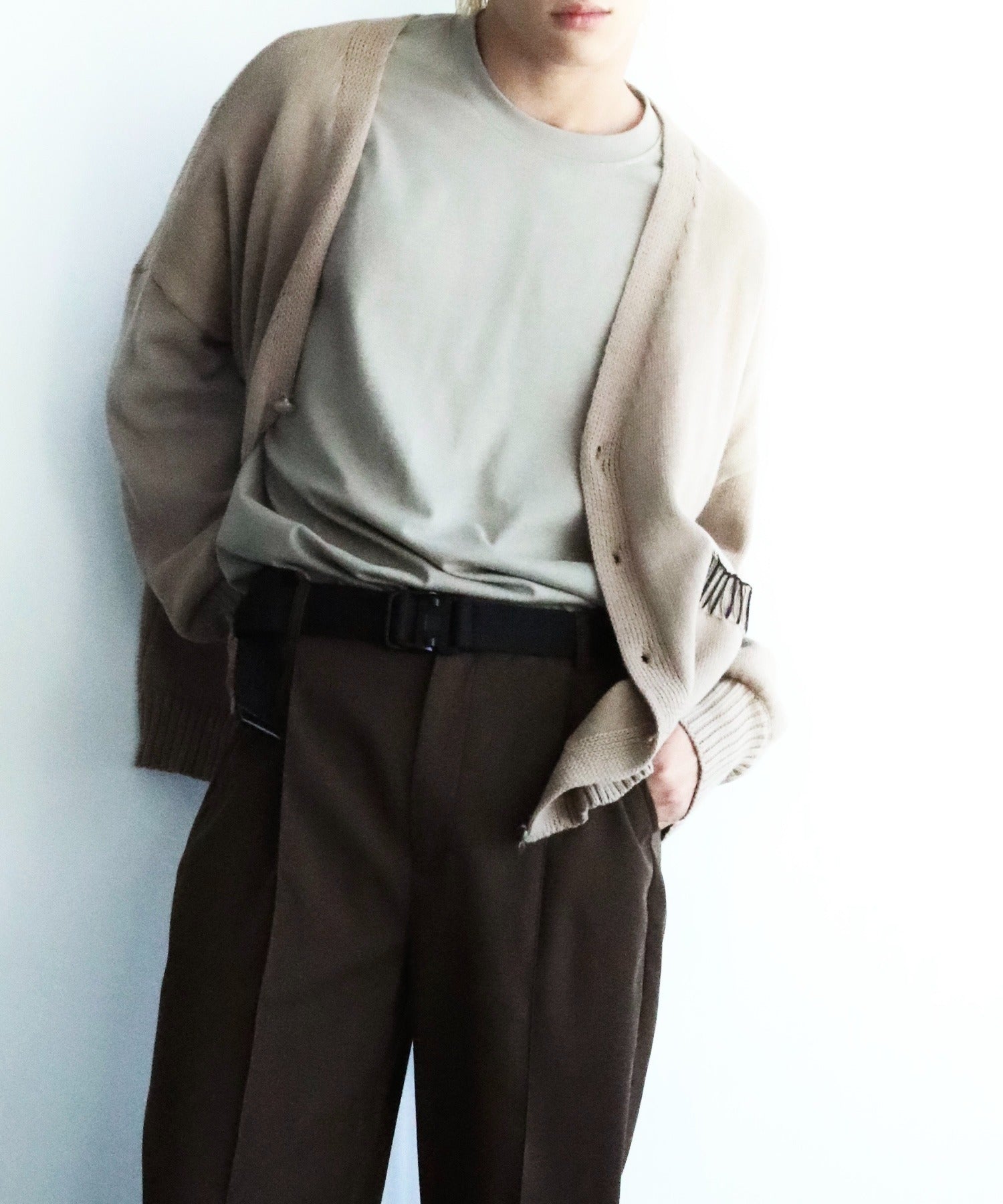 アイモハ aimoha aimoha men氣球袖開襟毛衣