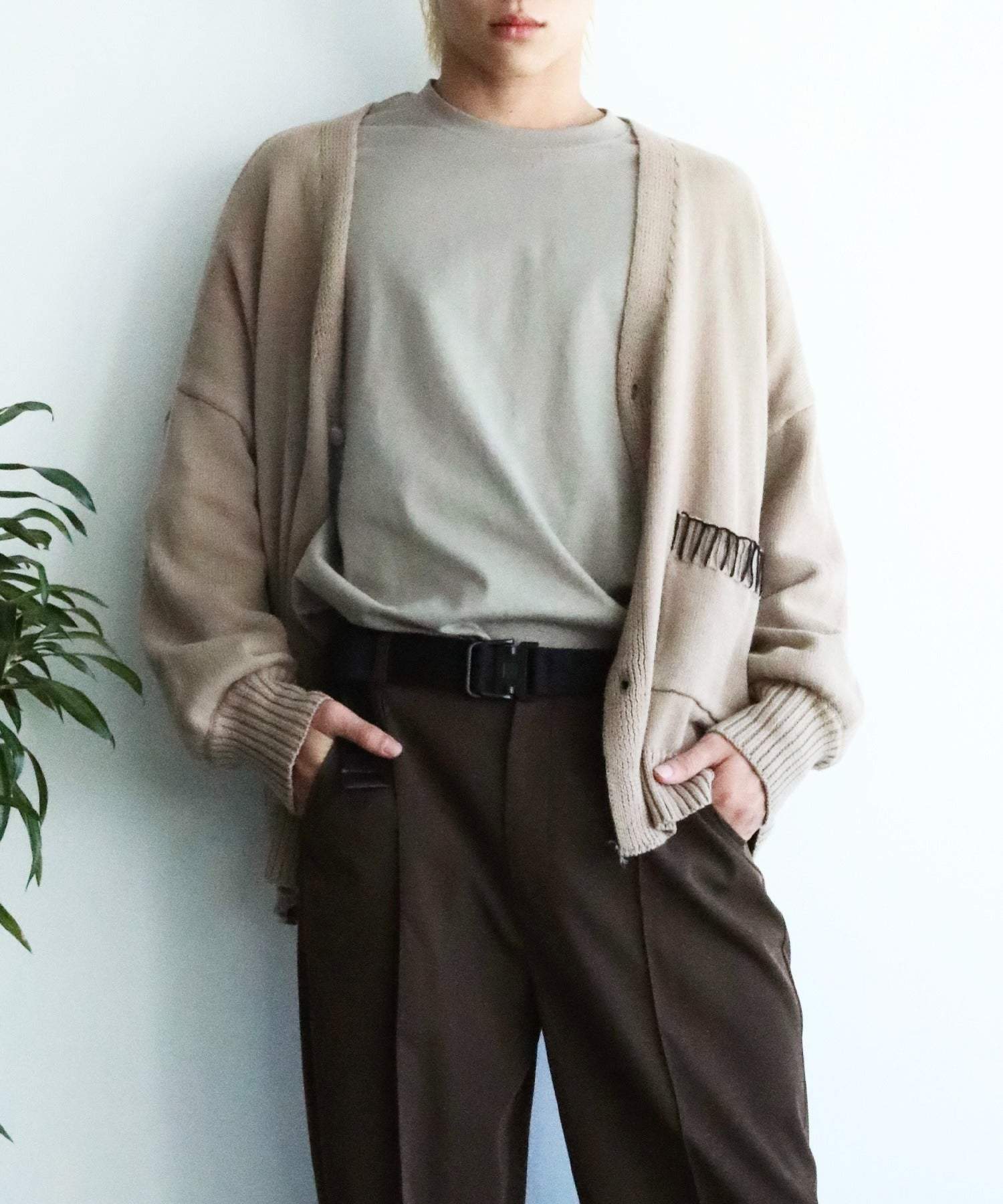 アイモハ aimoha aimoha men氣球袖開襟毛衣