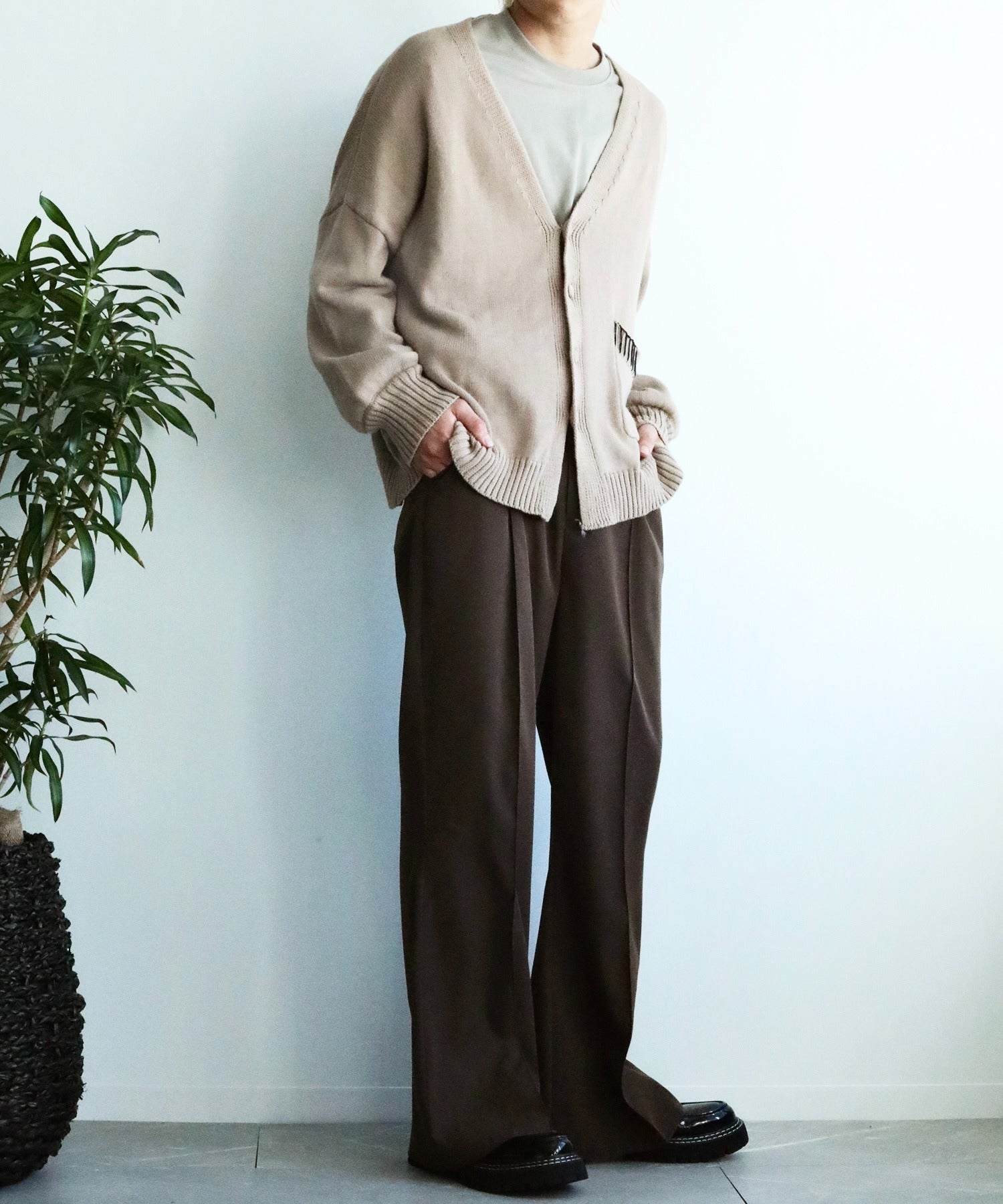 アイモハ aimoha aimoha men氣球袖開襟毛衣