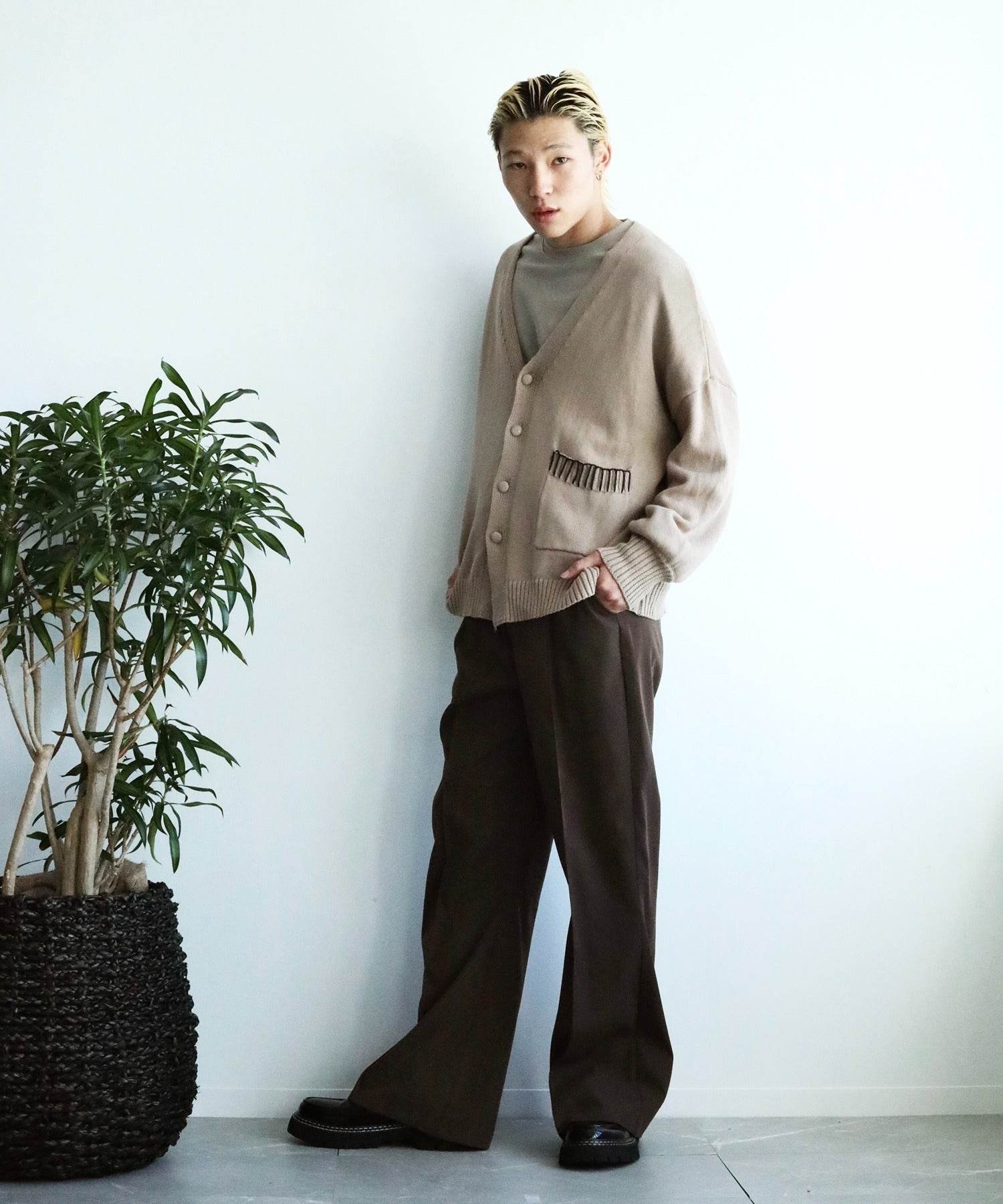 アイモハ aimoha aimoha men氣球袖開襟毛衣