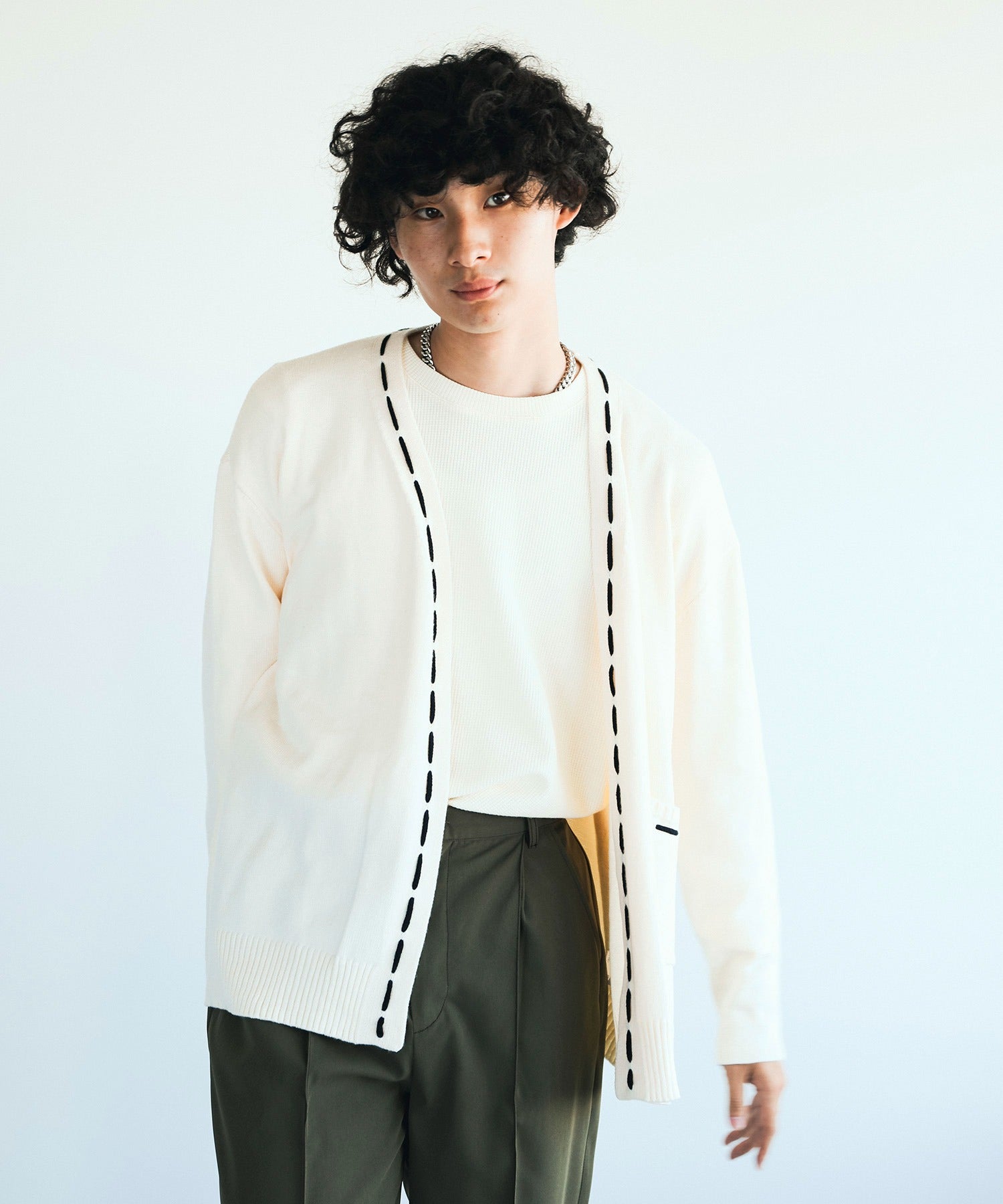 アイモハ aimoha aimoha men 紐縫線超大碼開襟毛衣