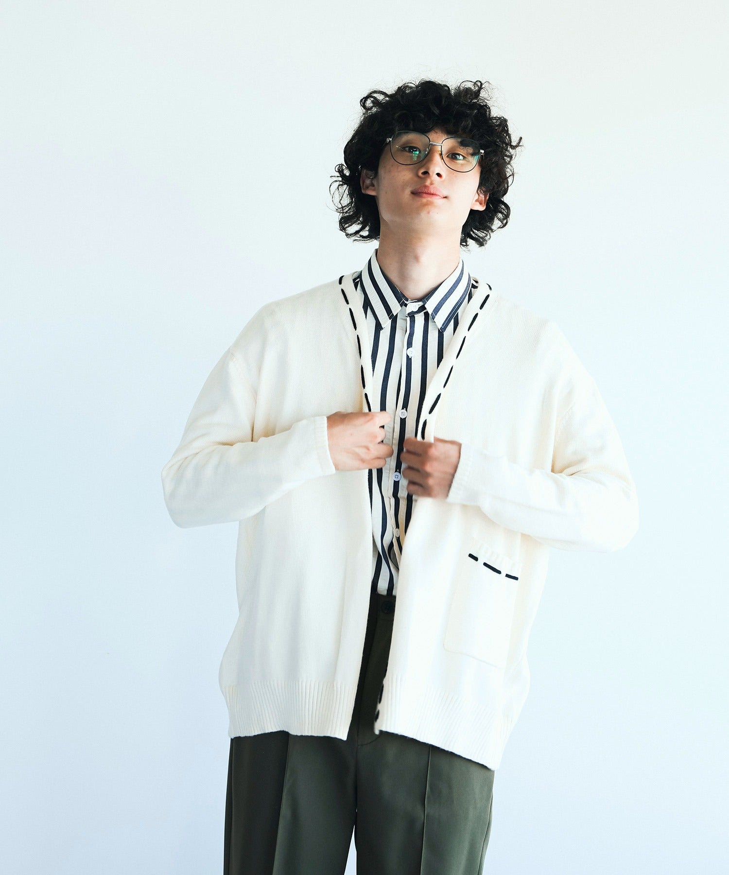 アイモハ aimoha aimoha men 紐縫線超大碼開襟毛衣