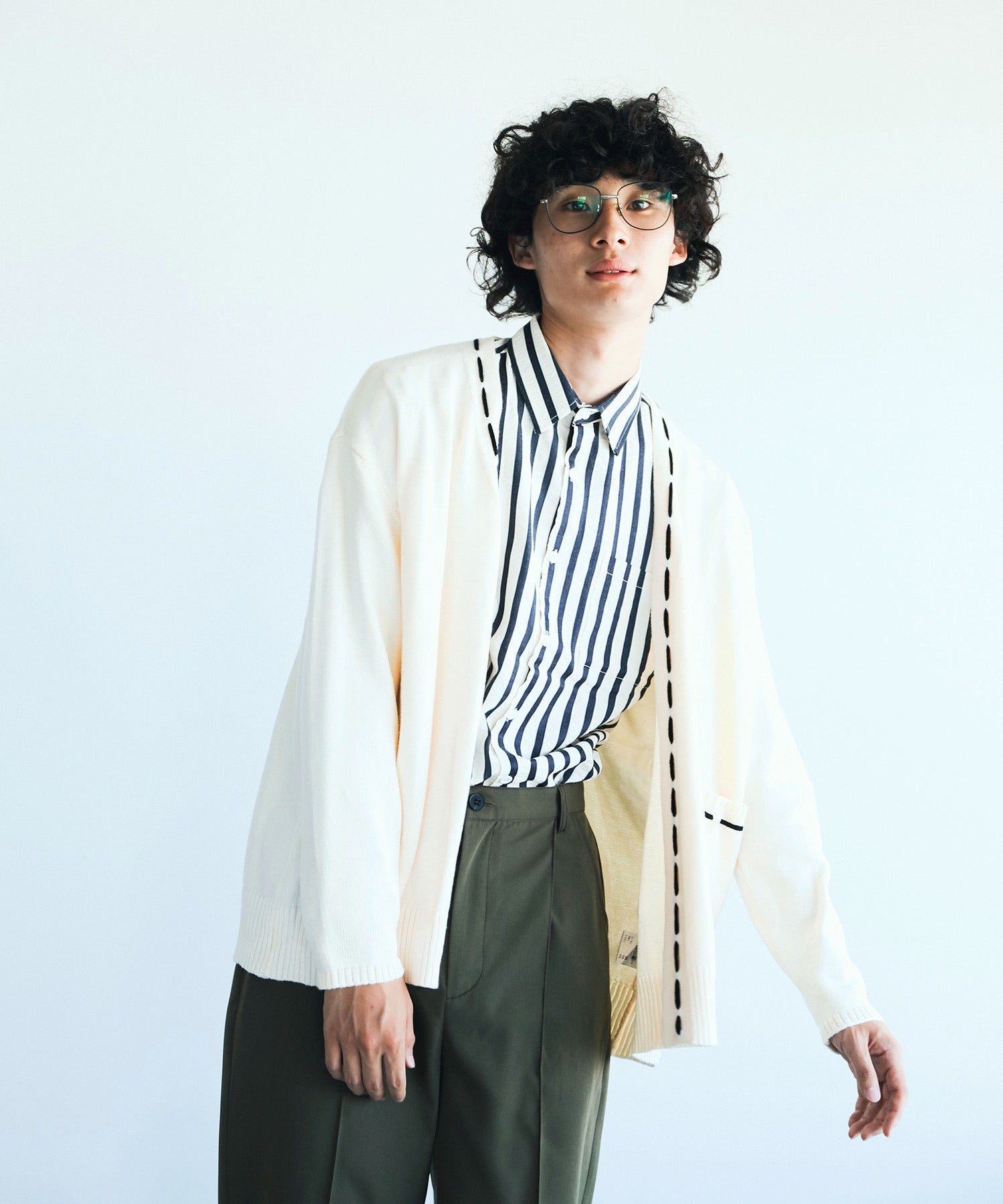 アイモハ aimoha aimoha men 紐縫線超大碼開襟毛衣