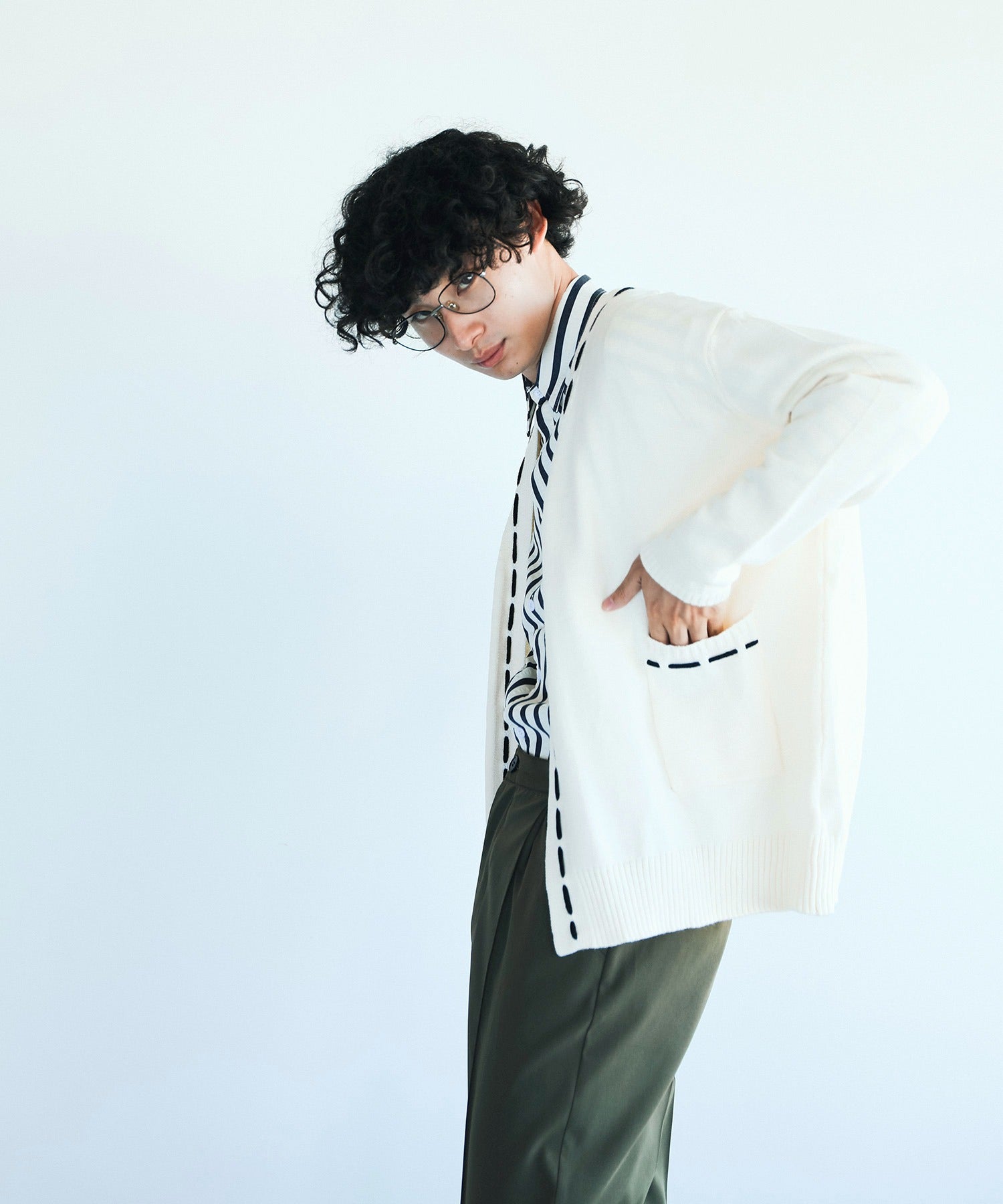 アイモハ aimoha aimoha men 紐縫線超大碼開襟毛衣