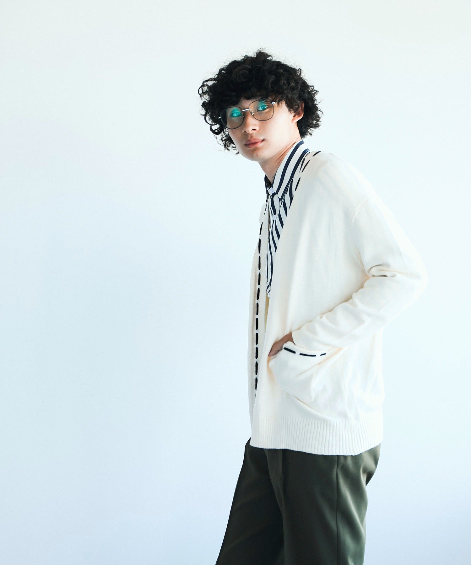 アイモハ aimoha aimoha men 紐縫線超大碼開襟毛衣