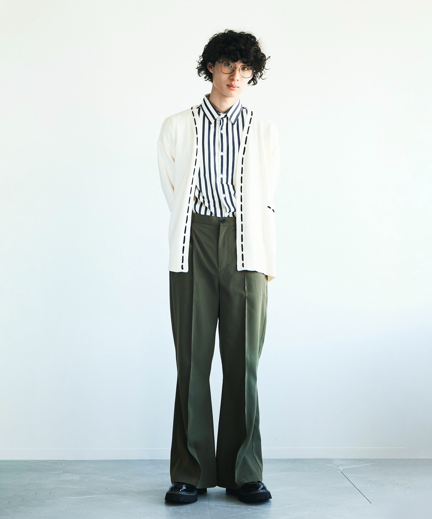 アイモハ aimoha aimoha men 紐縫線超大碼開襟毛衣