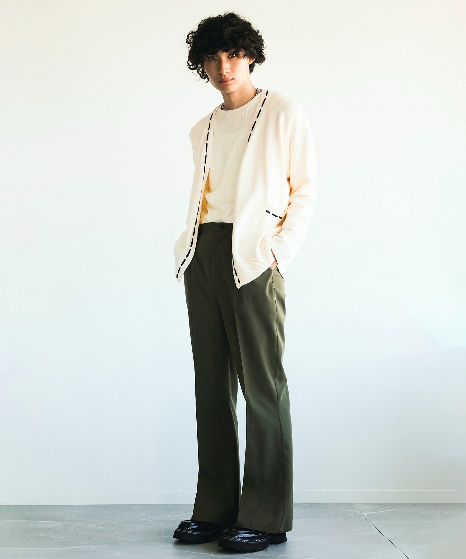 アイモハ aimoha aimoha men 紐縫線超大碼開襟毛衣