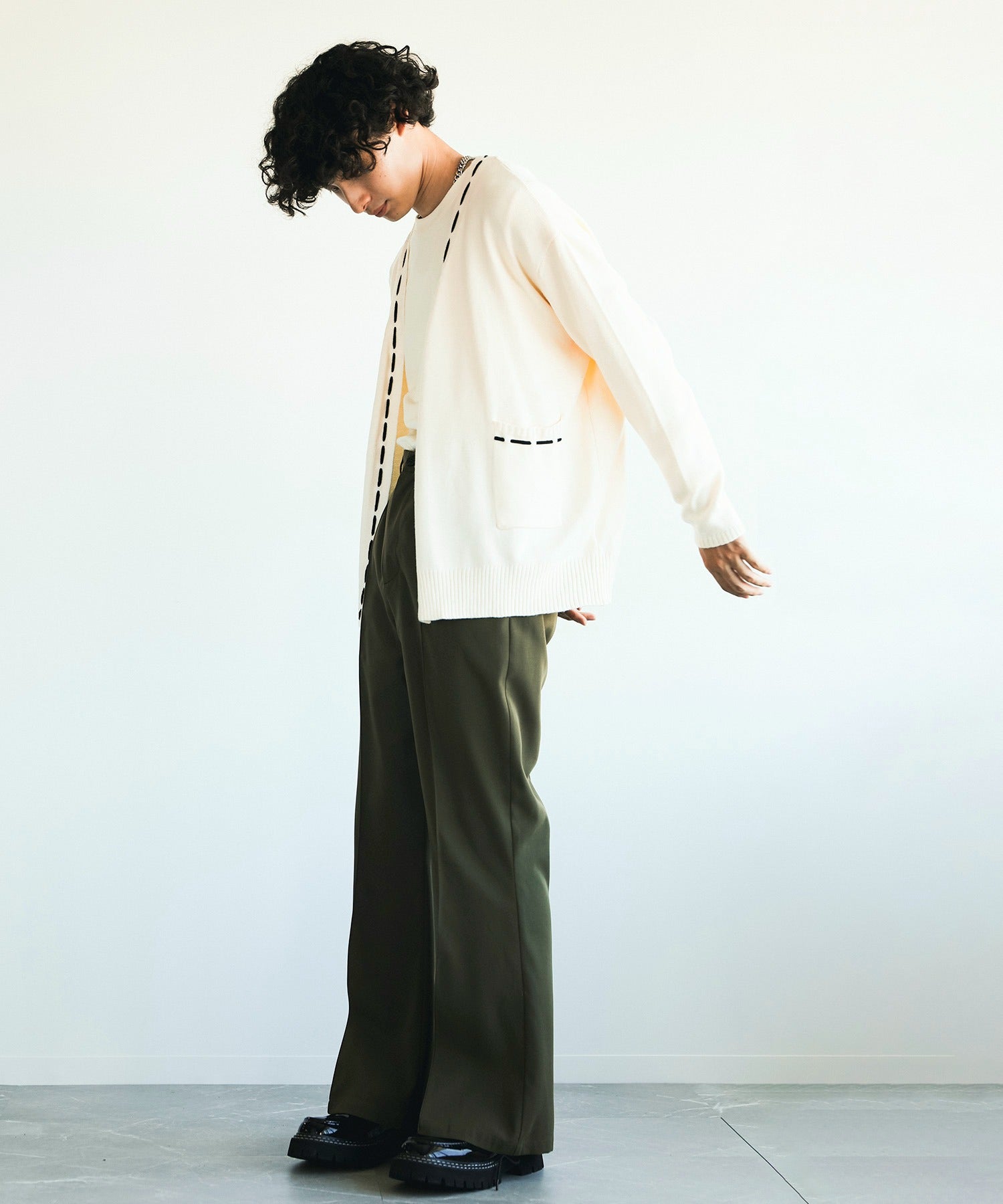 アイモハ aimoha aimoha men 紐縫線超大碼開襟毛衣