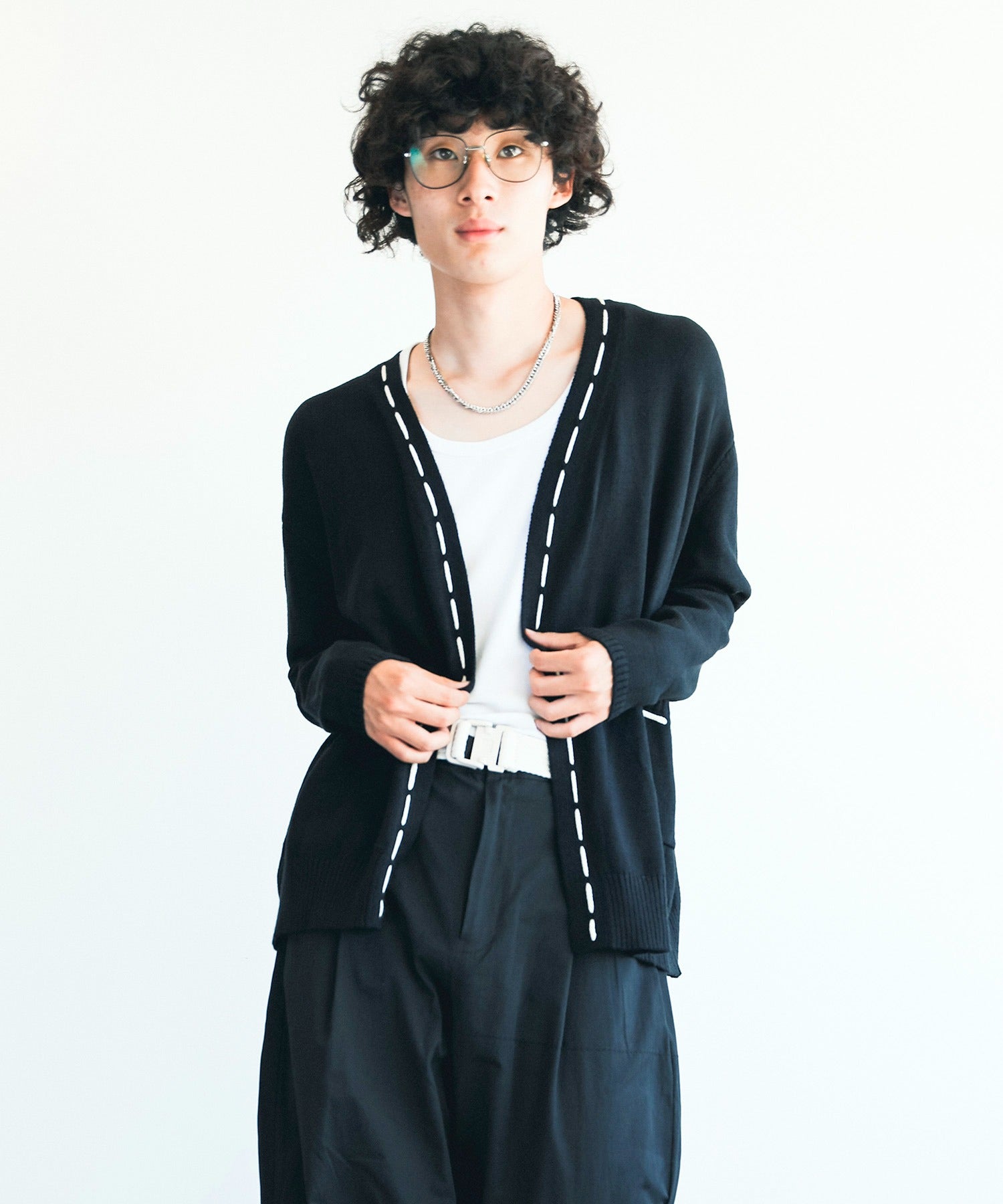 アイモハ aimoha aimoha men 紐縫線超大碼開襟毛衣