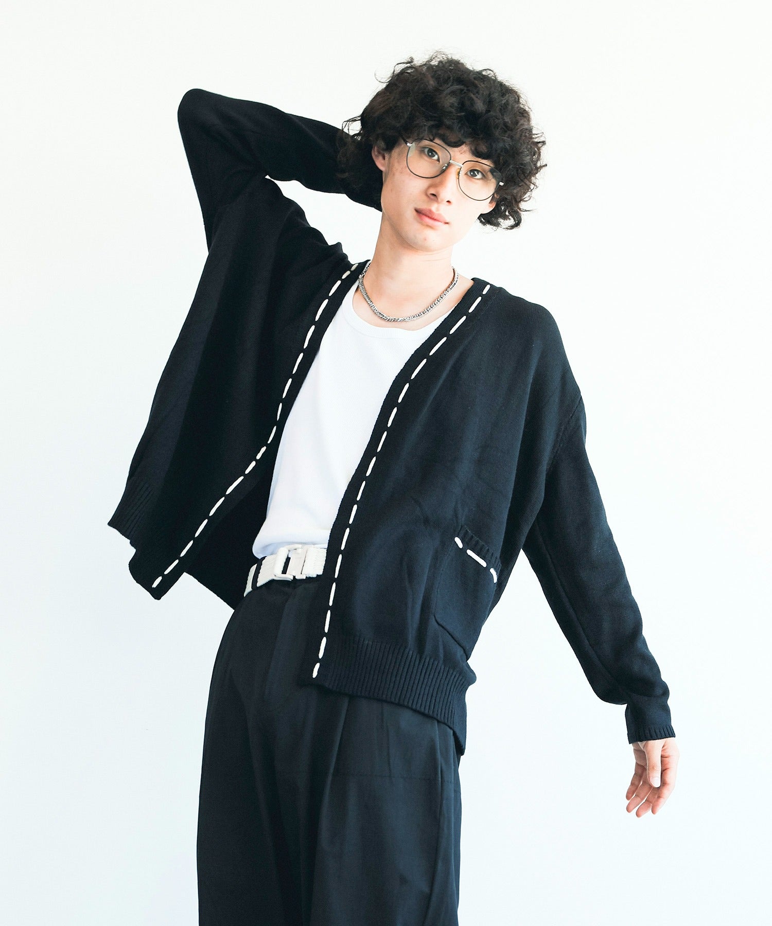 アイモハ aimoha aimoha men 紐縫線超大碼開襟毛衣