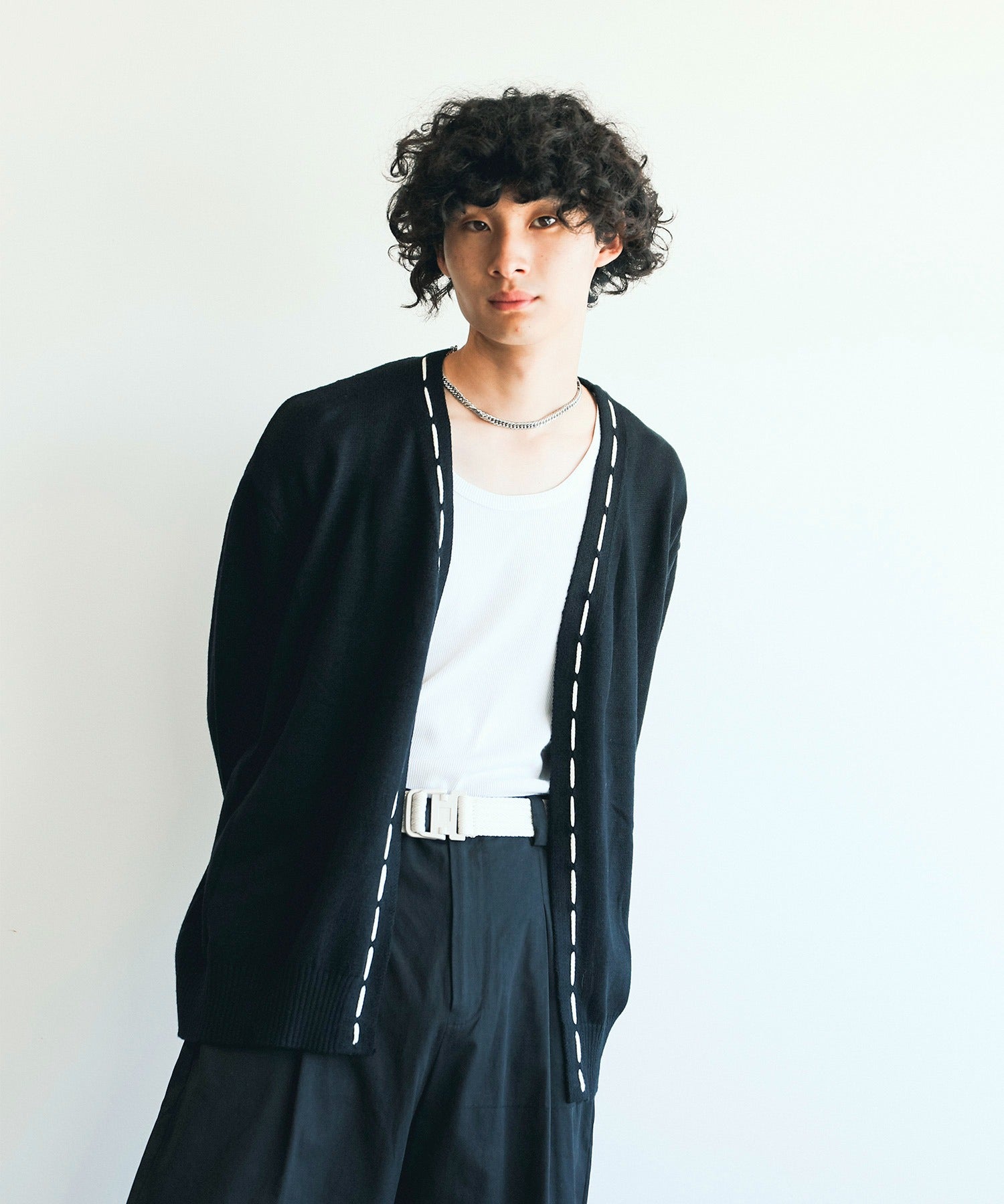 アイモハ aimoha aimoha men 紐縫線超大碼開襟毛衣