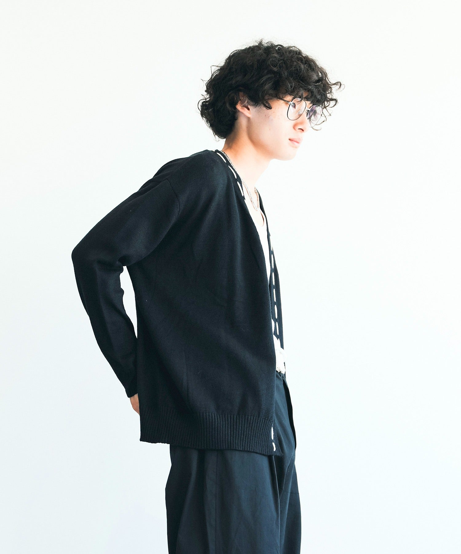 アイモハ aimoha aimoha men 紐縫線超大碼開襟毛衣