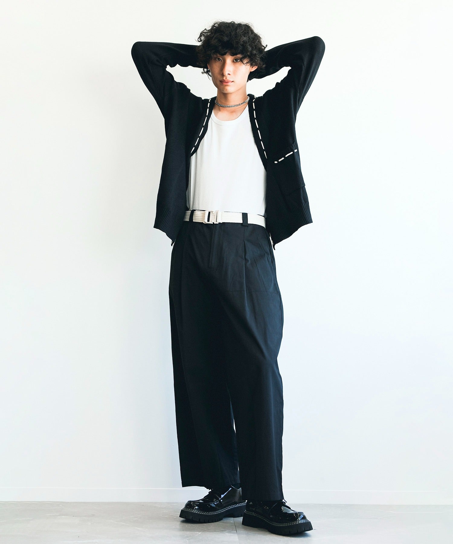 アイモハ aimoha aimoha men 紐縫線超大碼開襟毛衣