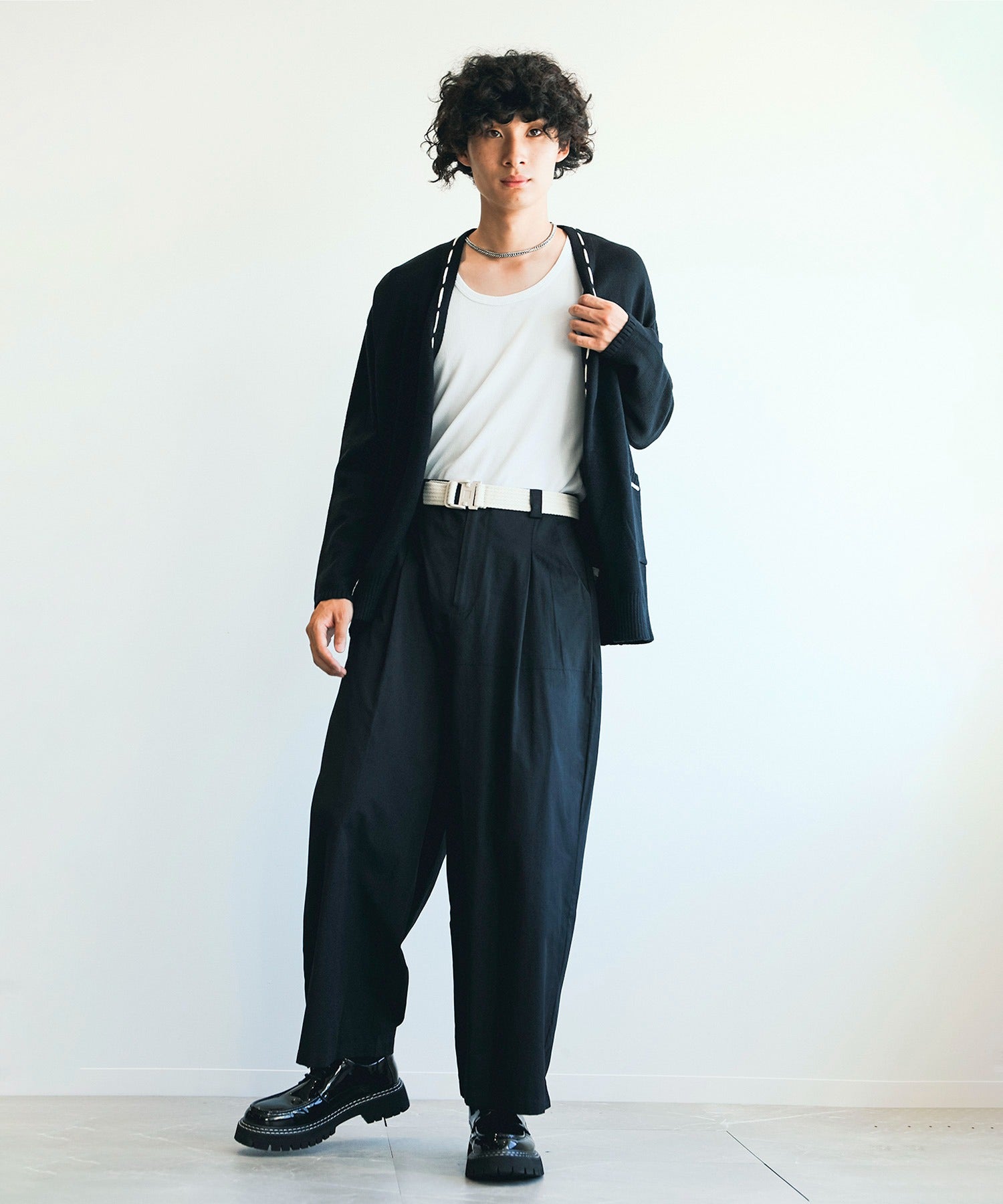 アイモハ aimoha aimoha men 紐縫線超大碼開襟毛衣