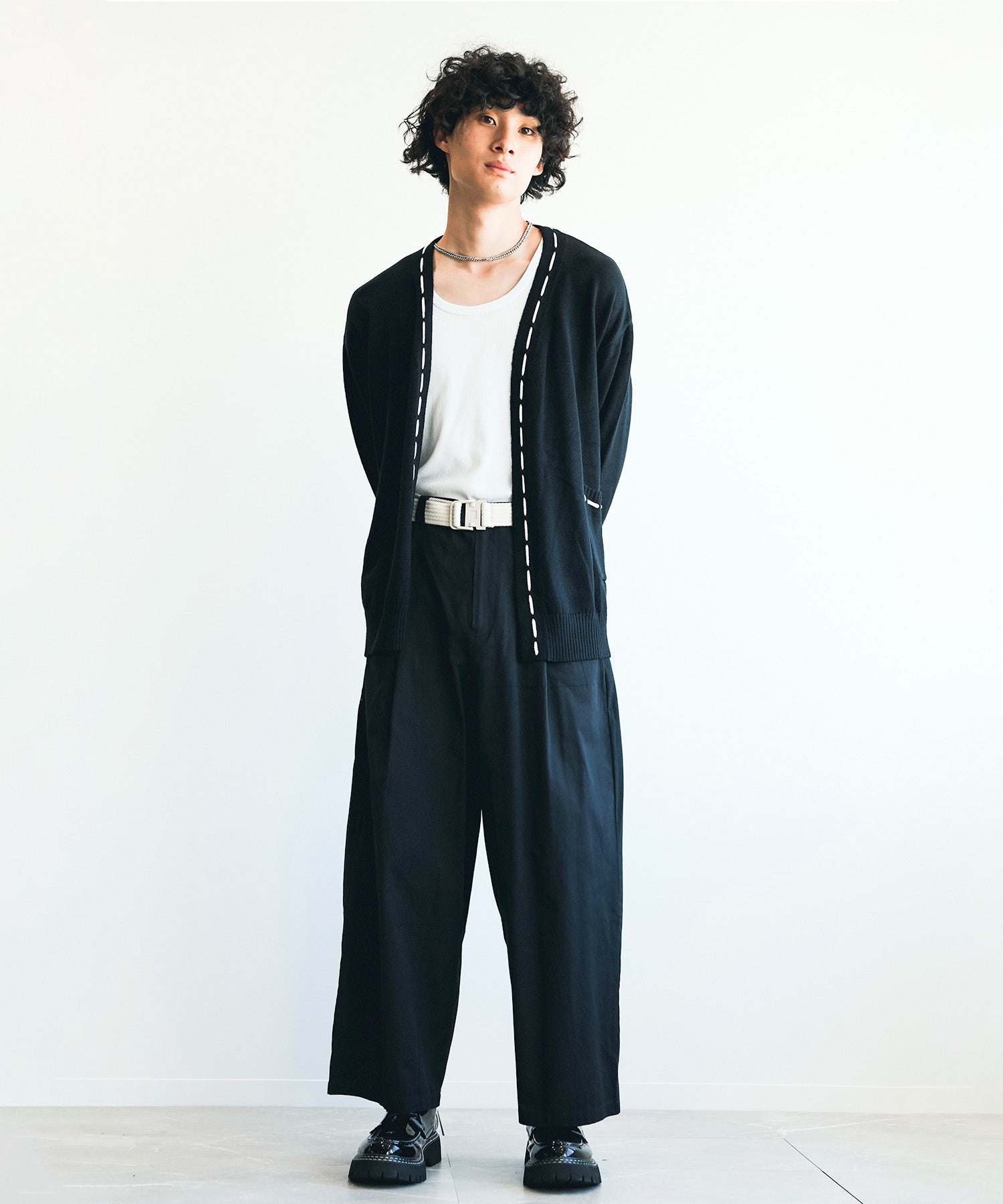 アイモハ aimoha aimoha men 紐縫線超大碼開襟毛衣