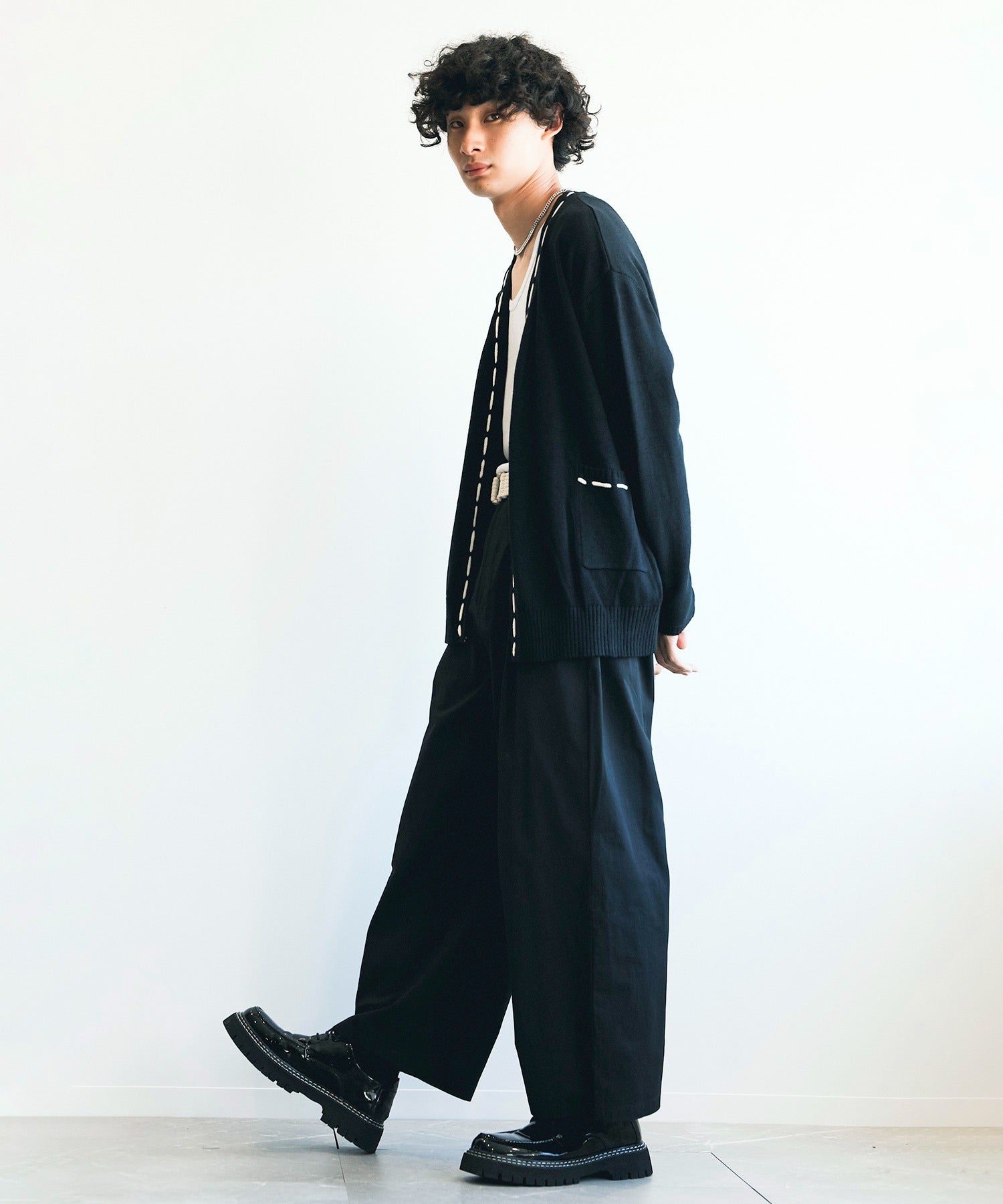 アイモハ aimoha aimoha men 紐縫線超大碼開襟毛衣